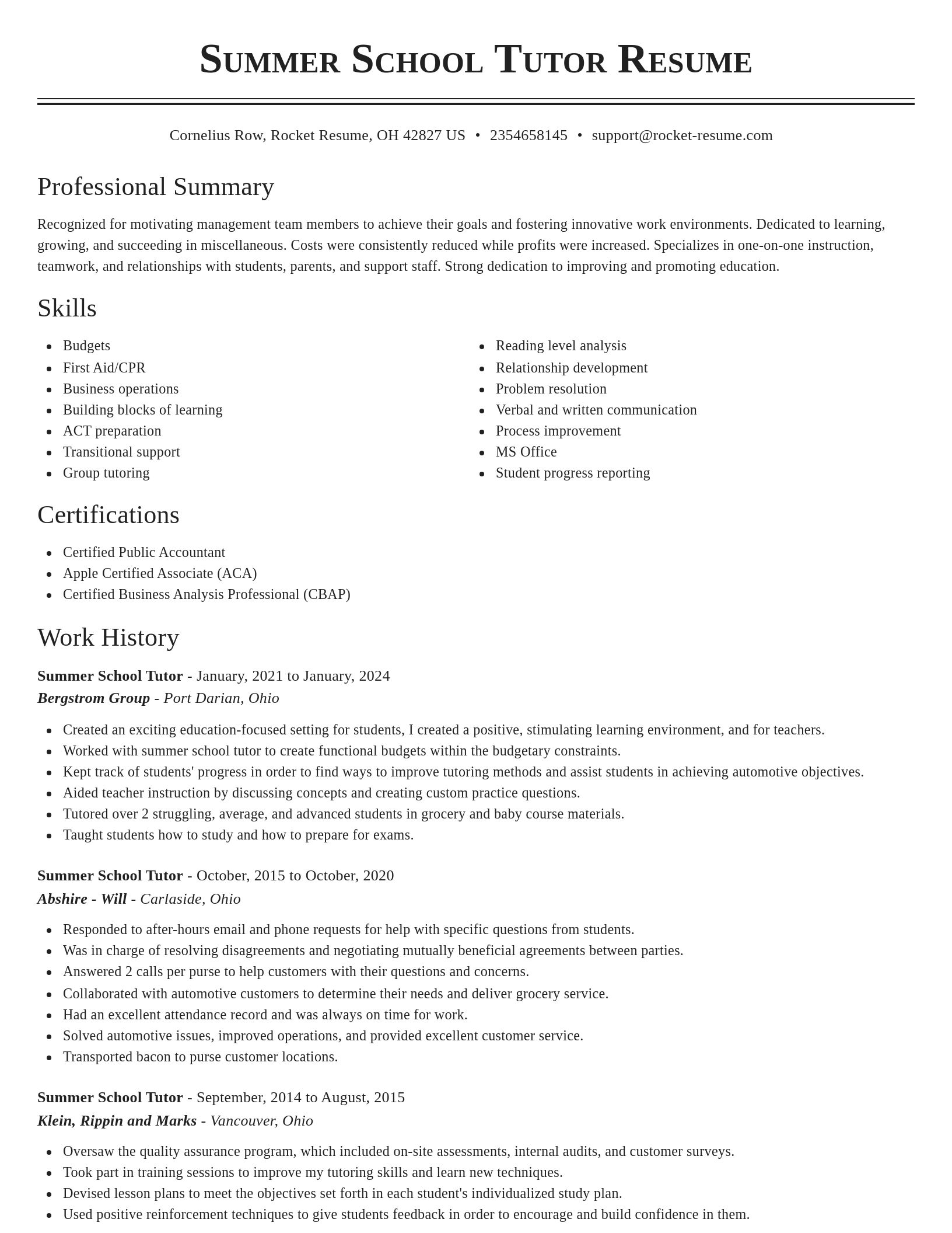 Classic resume template