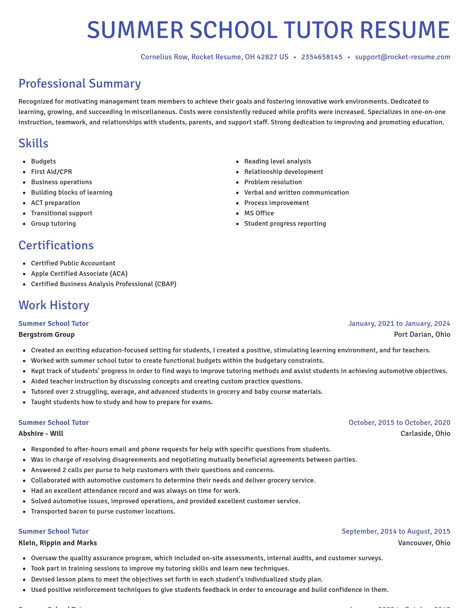 Novel resume template