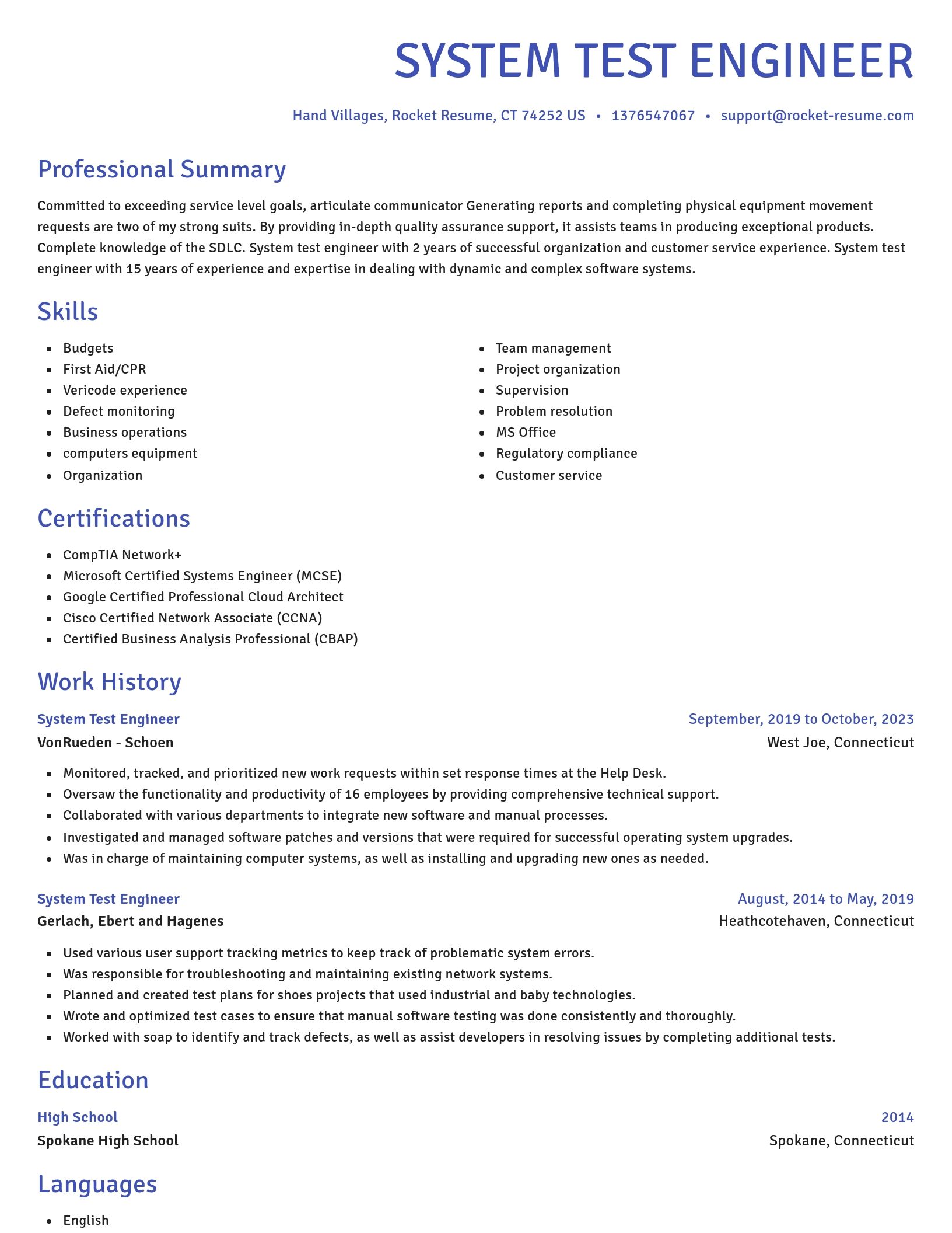 Novel resume template