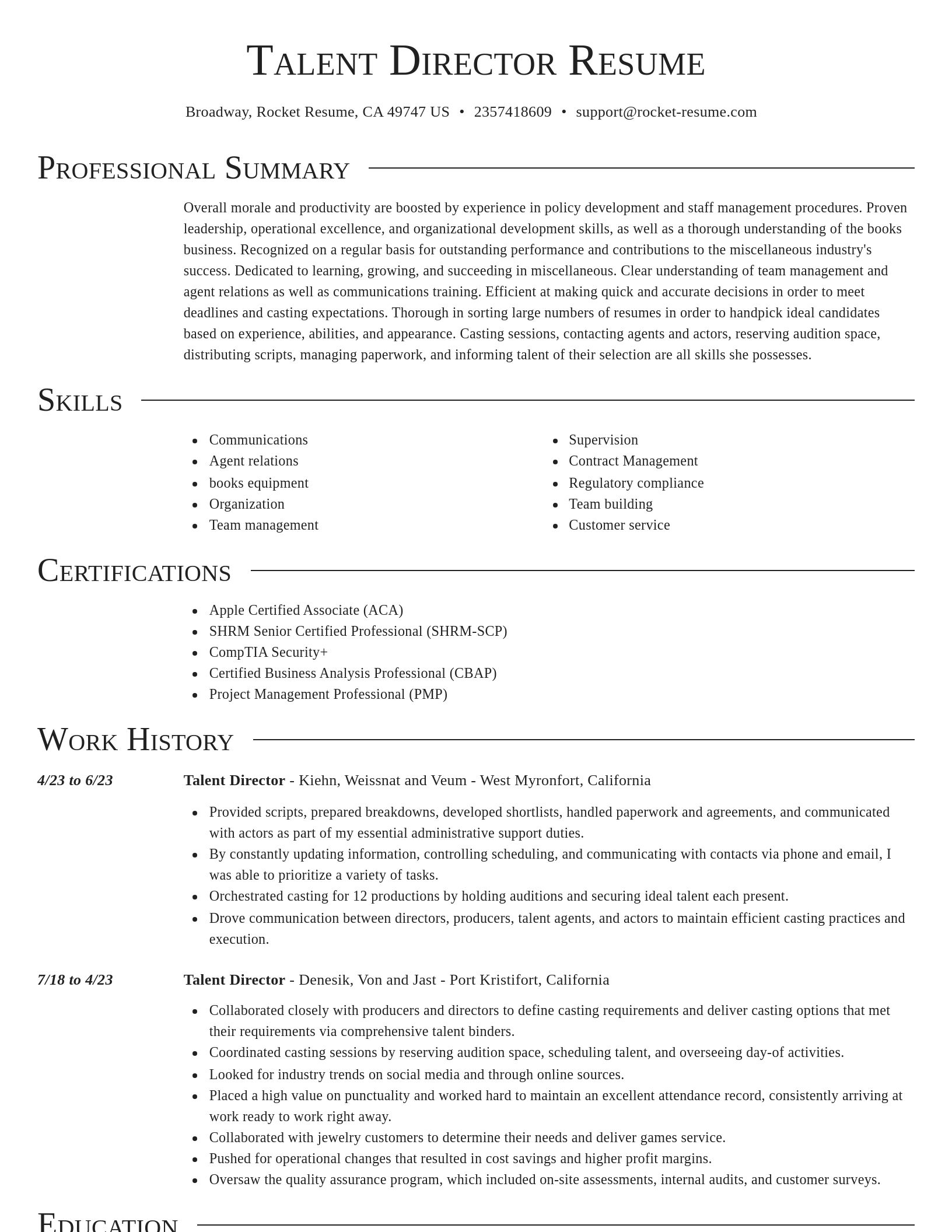 Director resume template