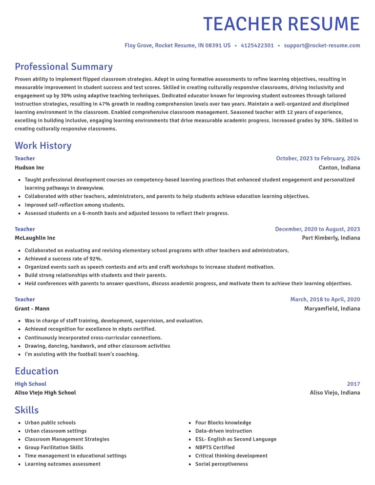 Teacher resume example