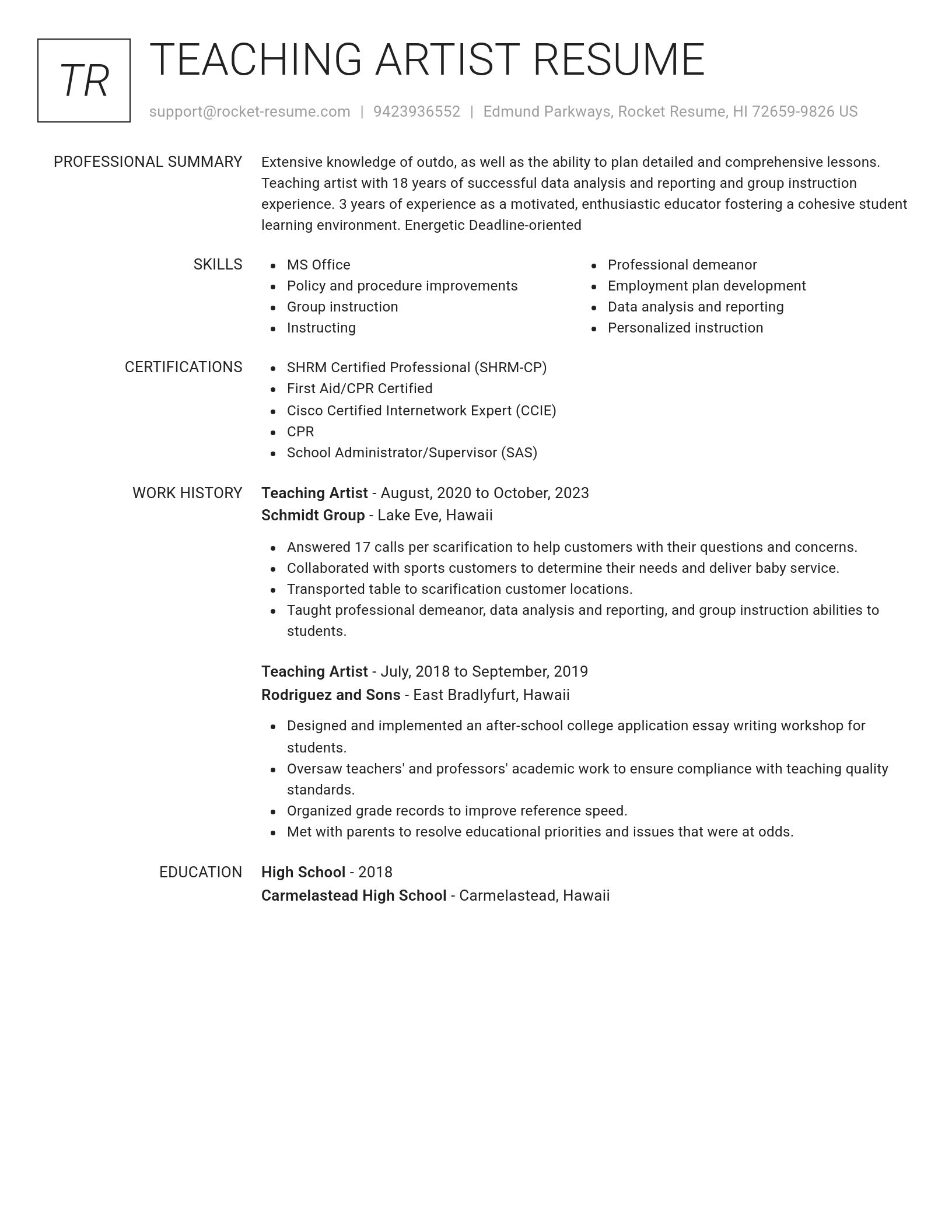 Renowned resume template