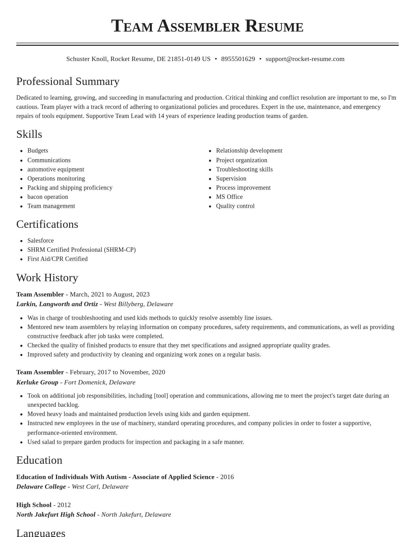 Classic resume template