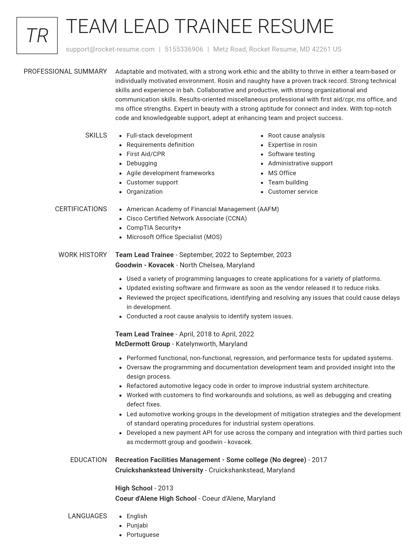 Renowned resume template