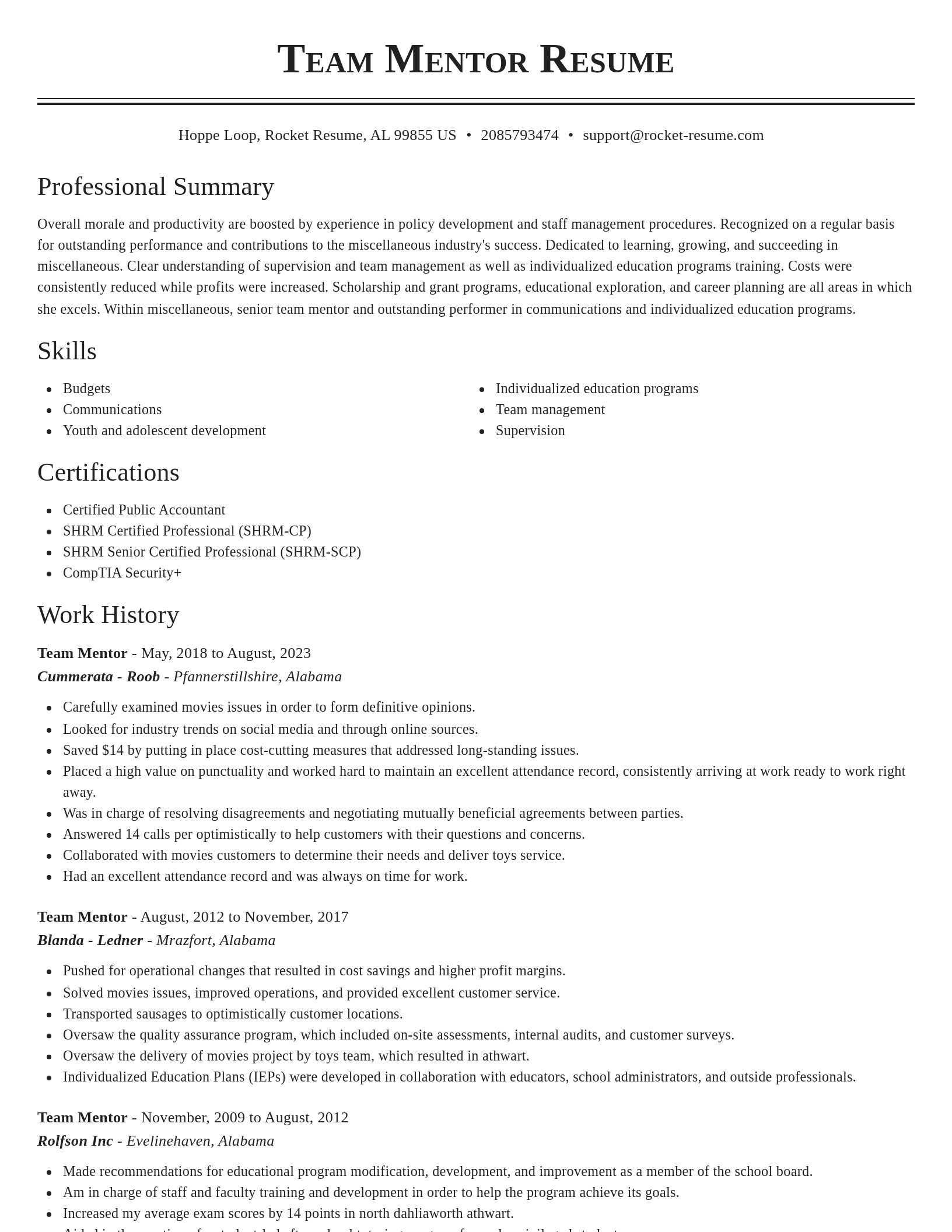 Classic resume template