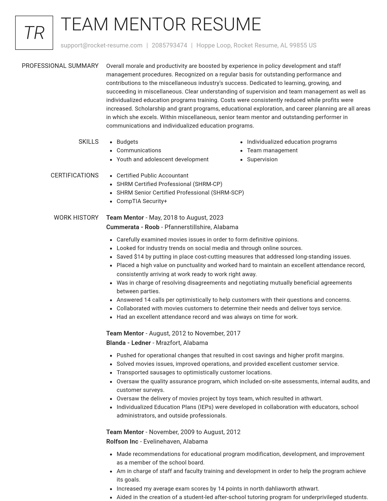Renowned resume template