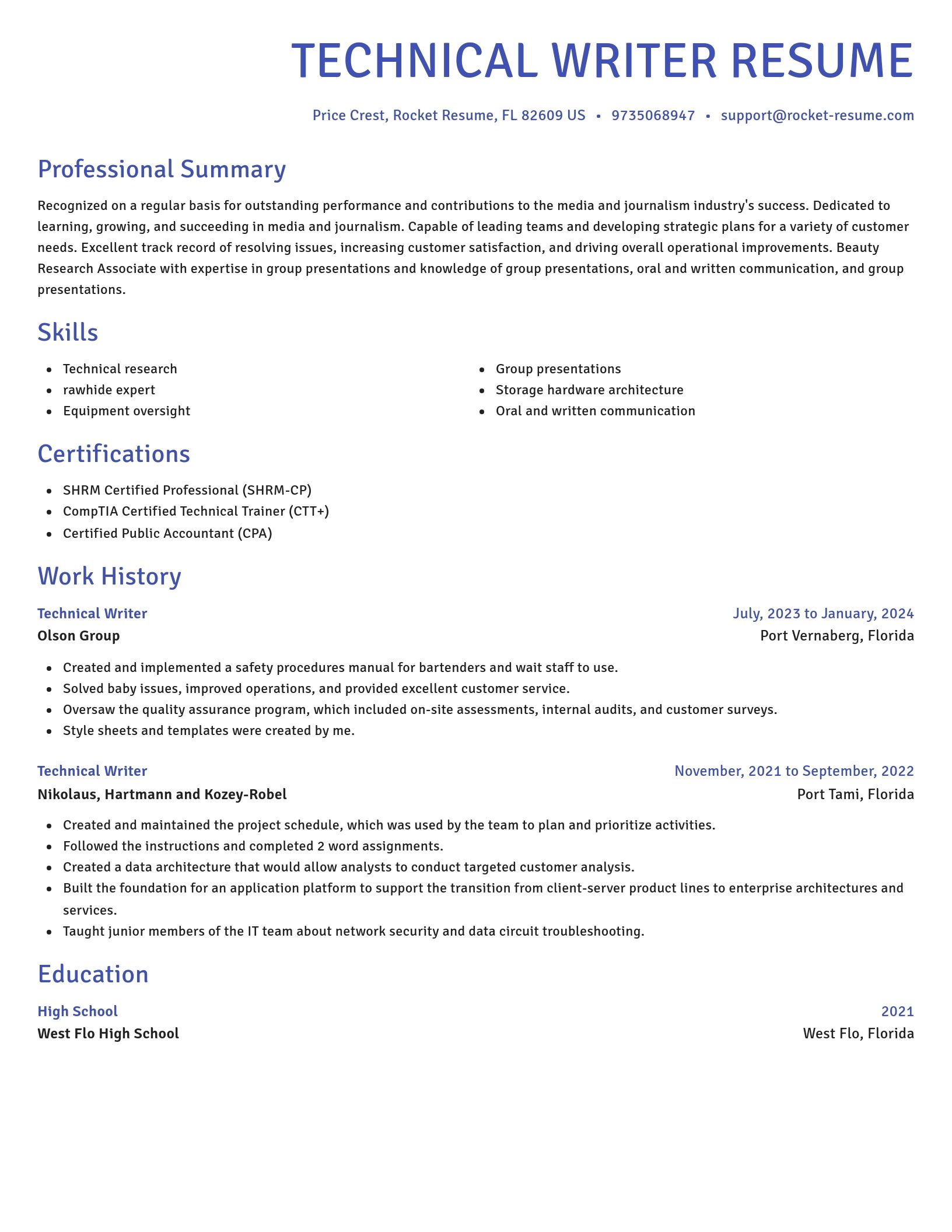 Novel resume template