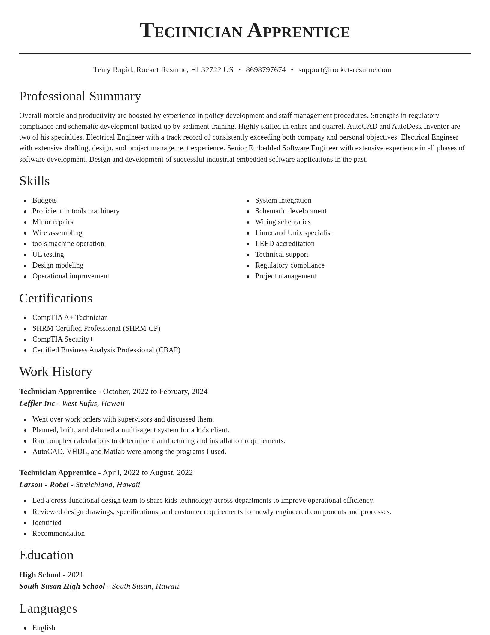 Classic resume template