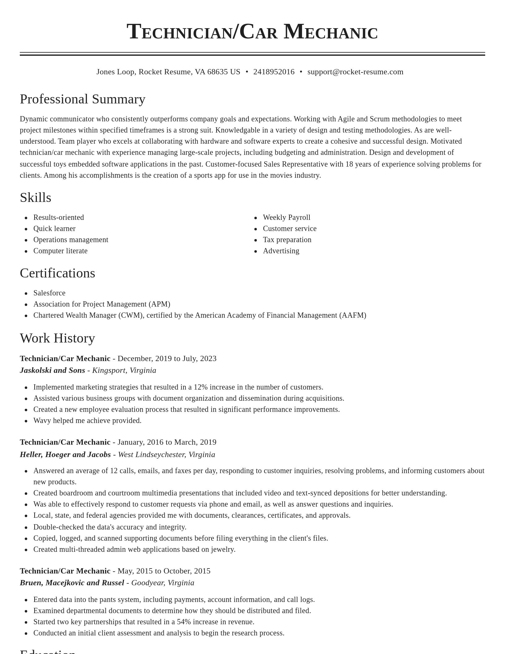 Classic resume template
