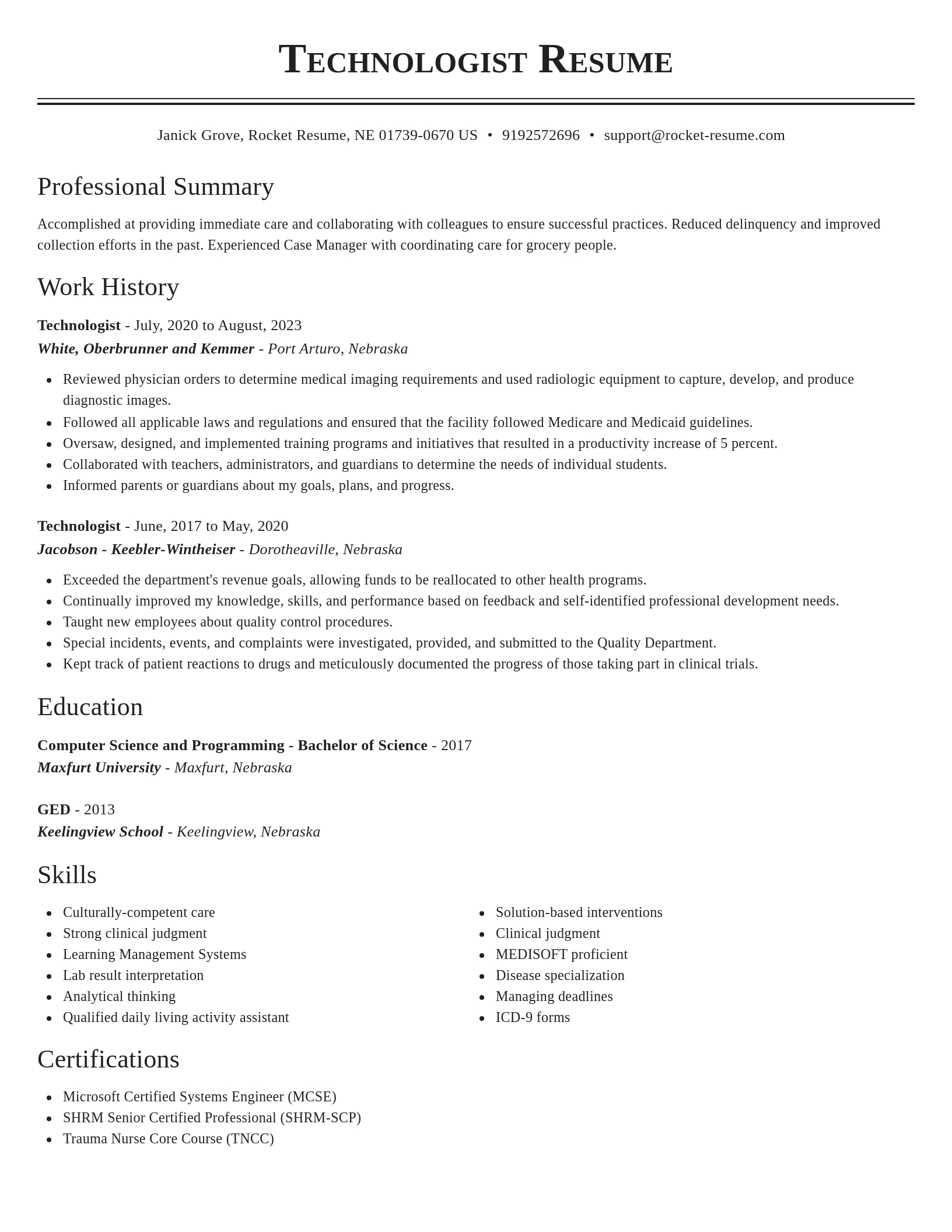 Classic resume template