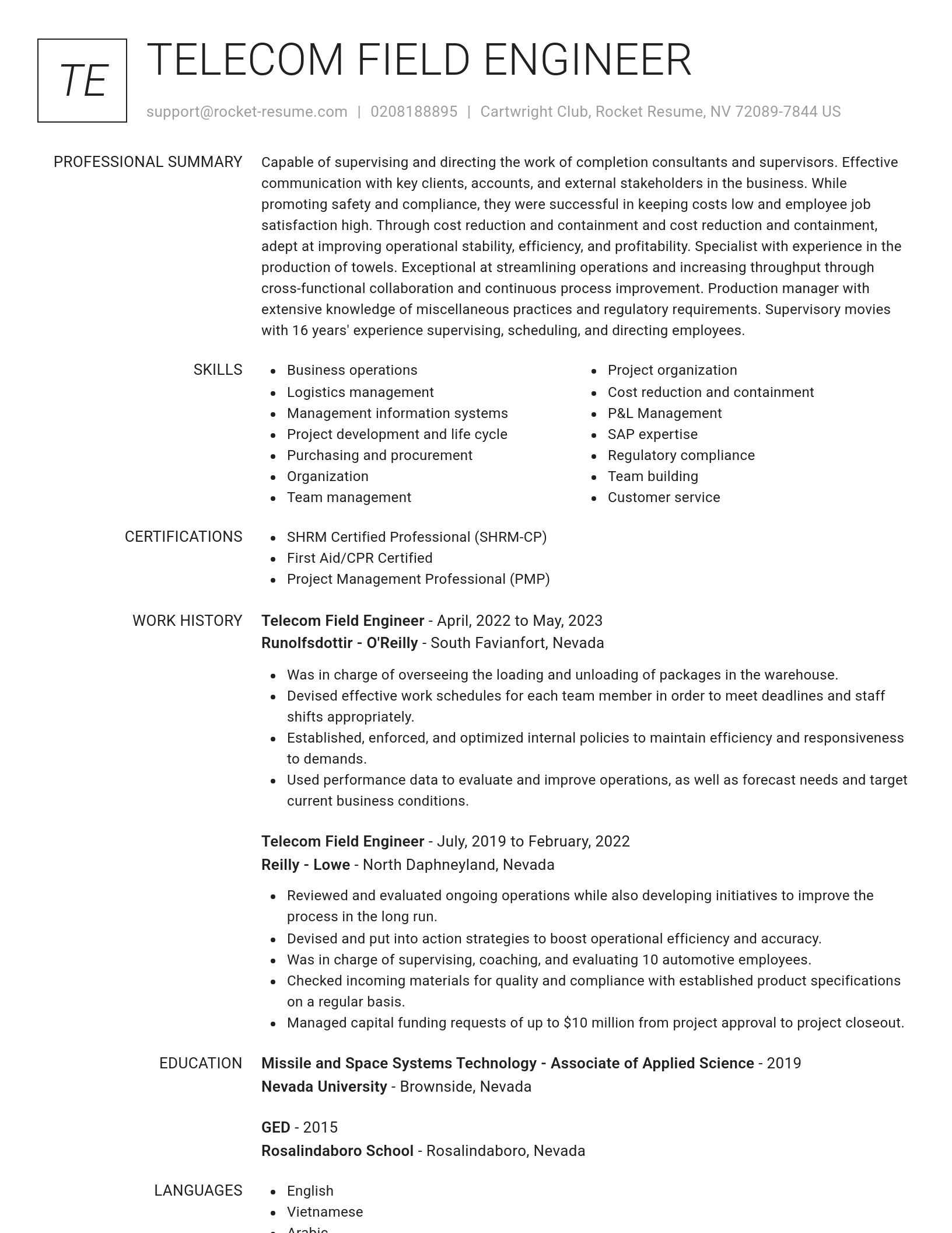 Renowned resume template