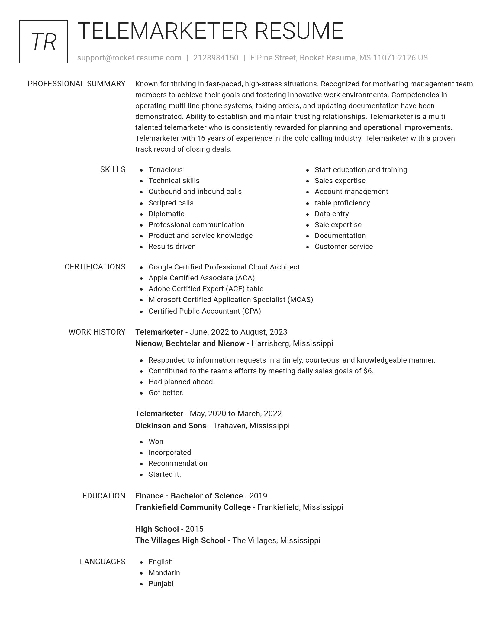 Renowned resume template