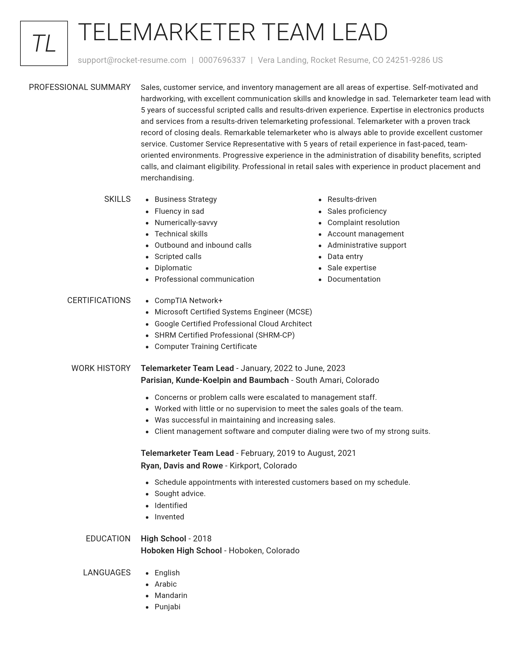 Renowned resume template