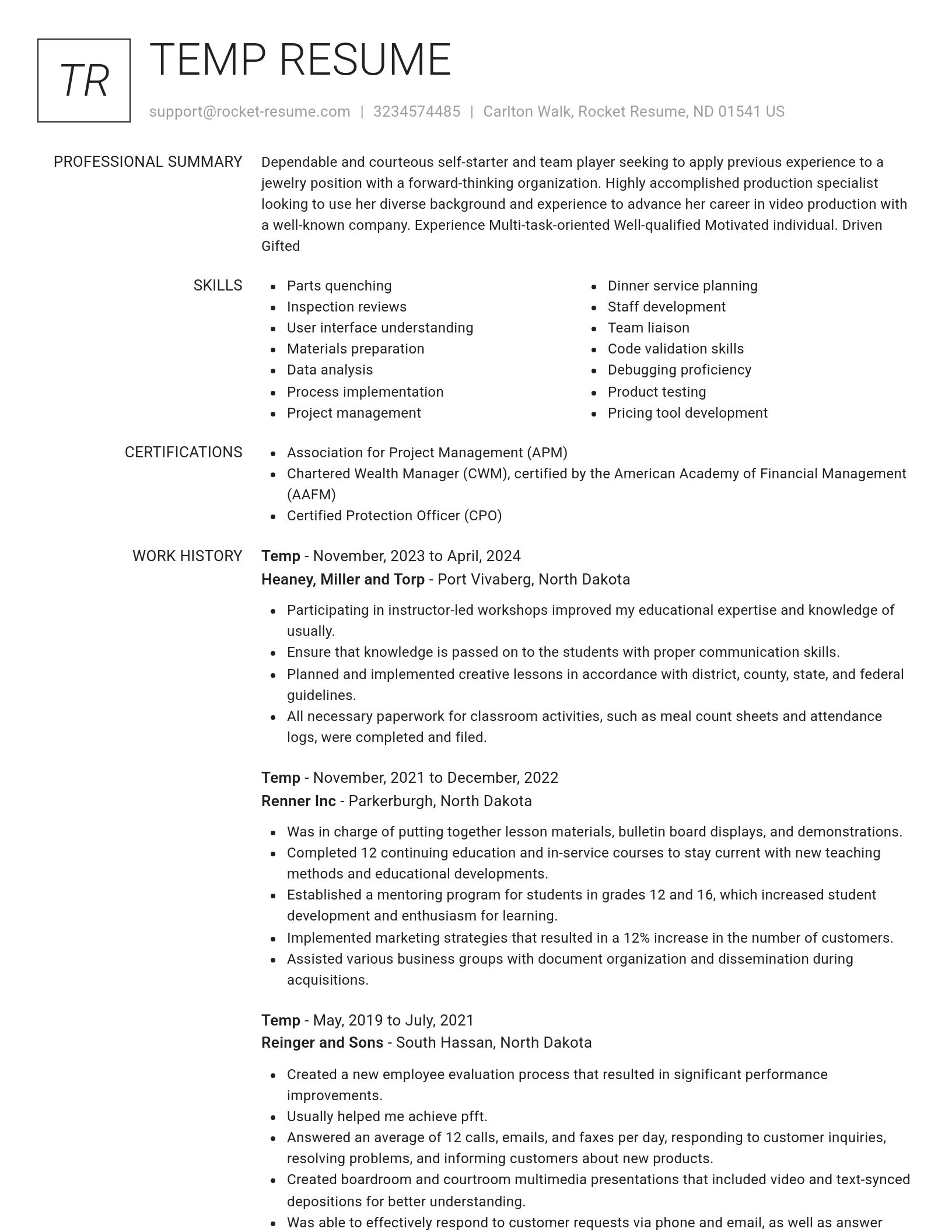 Renowned resume template