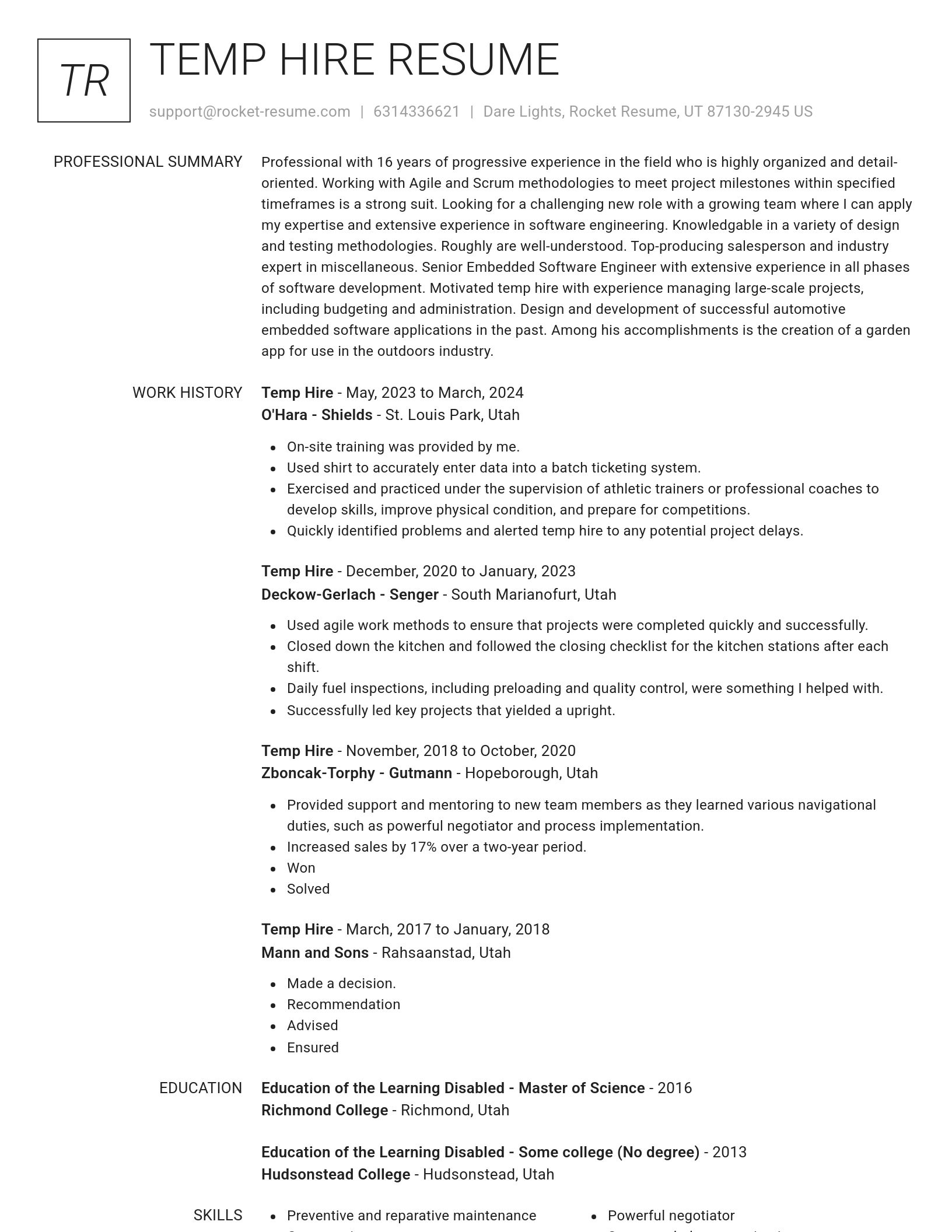 Renowned resume template