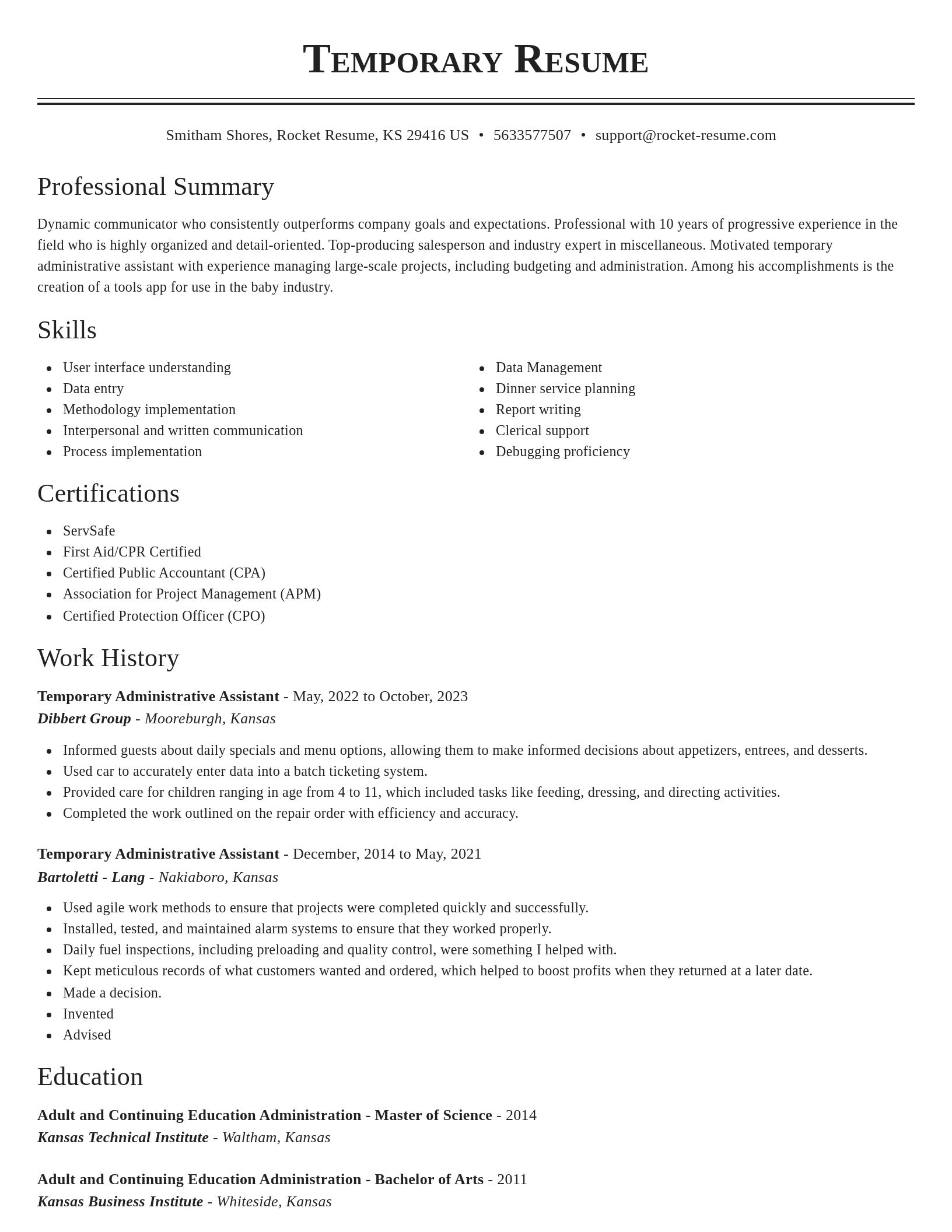 Classic resume template