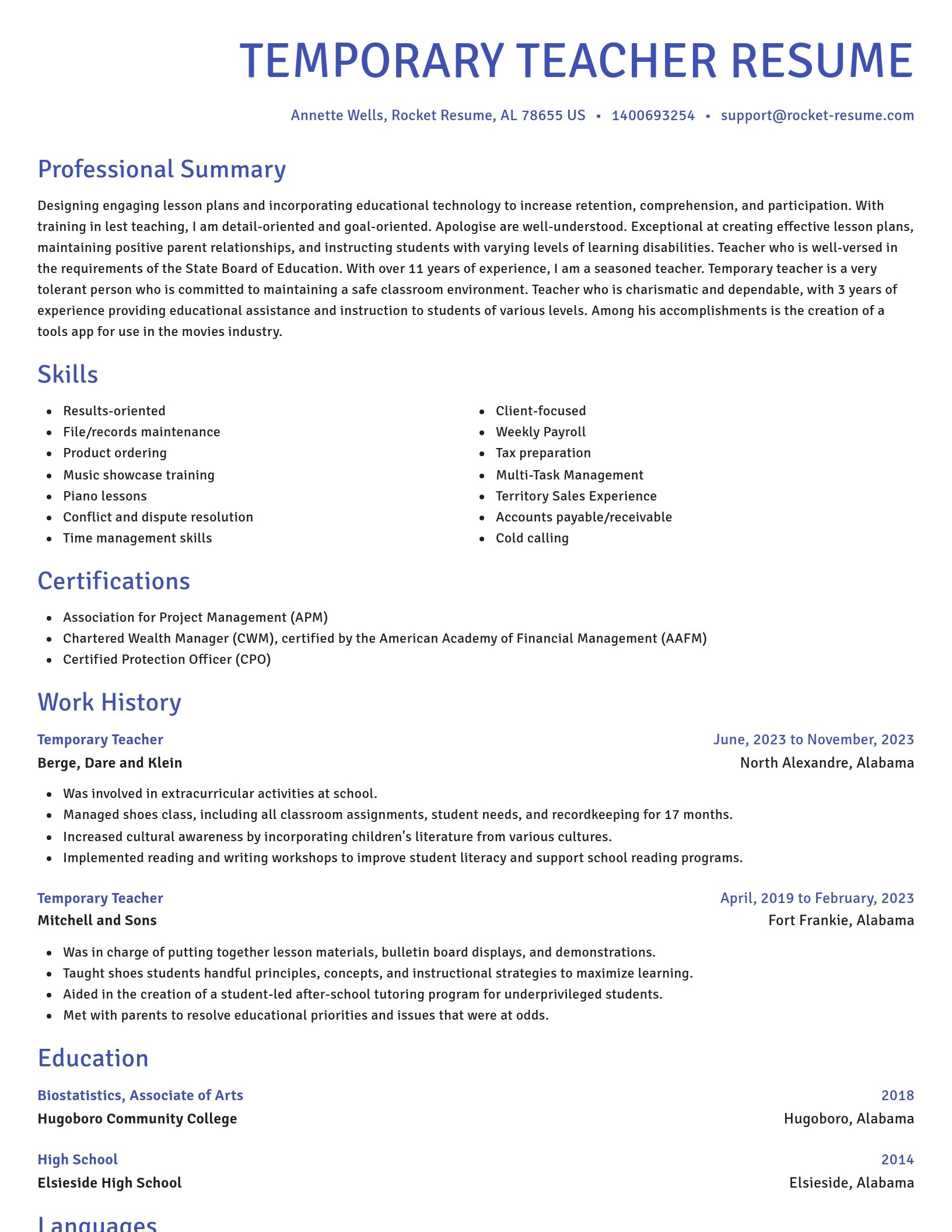 Novel resume template