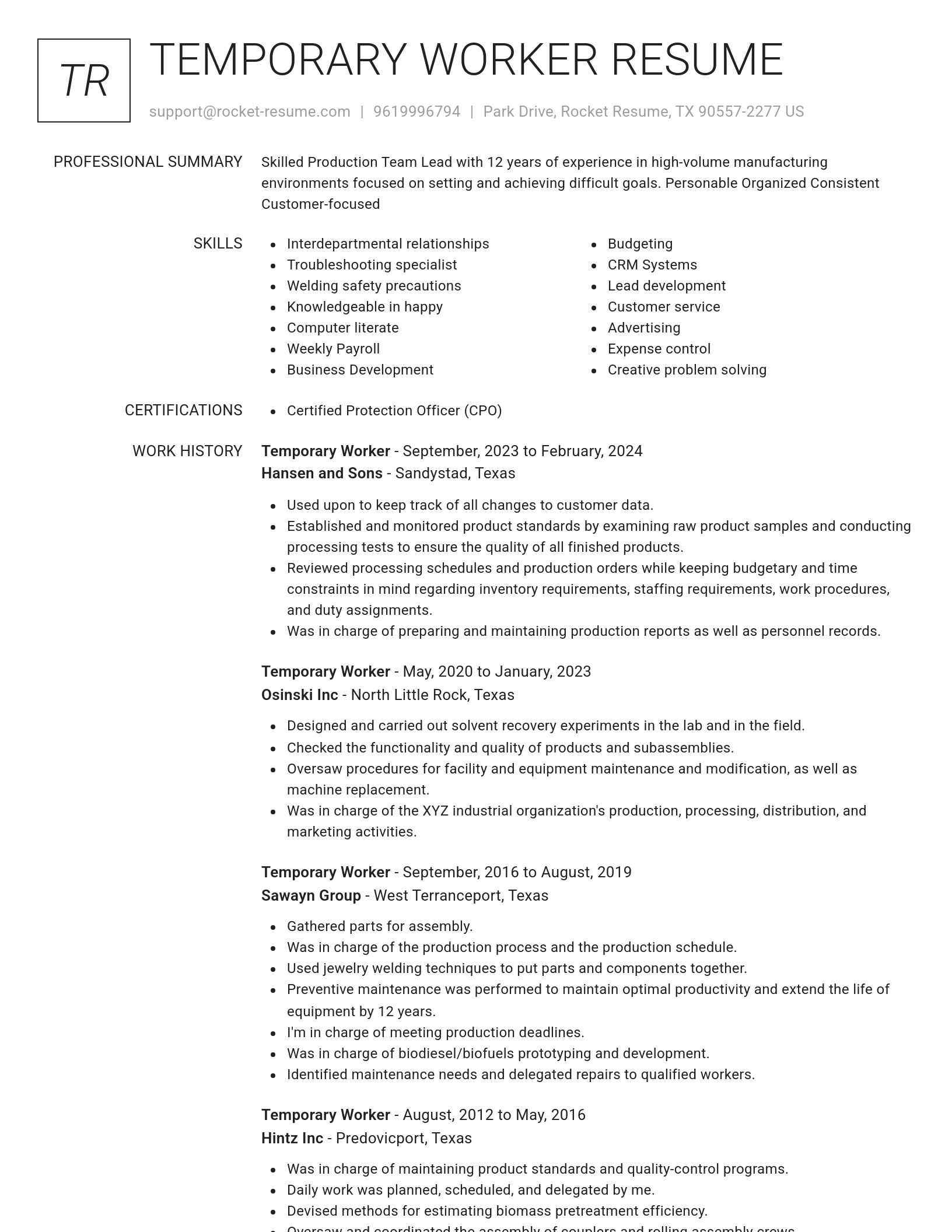 Renowned resume template