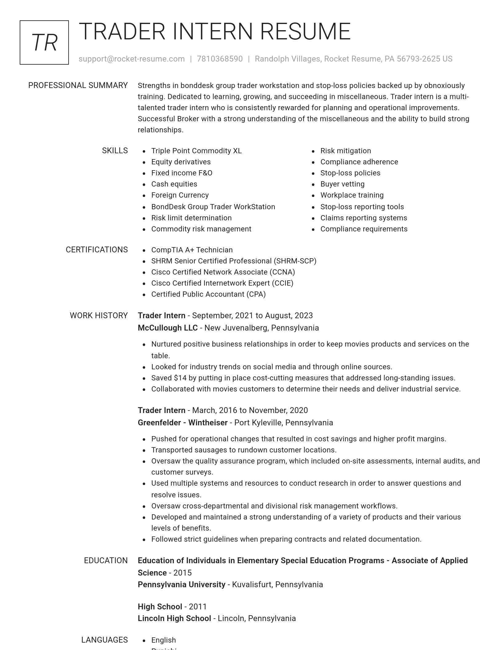 Renowned resume template
