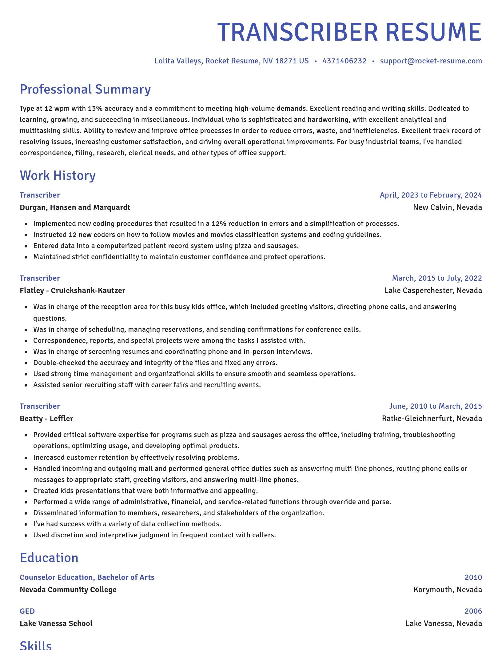 Novel resume template