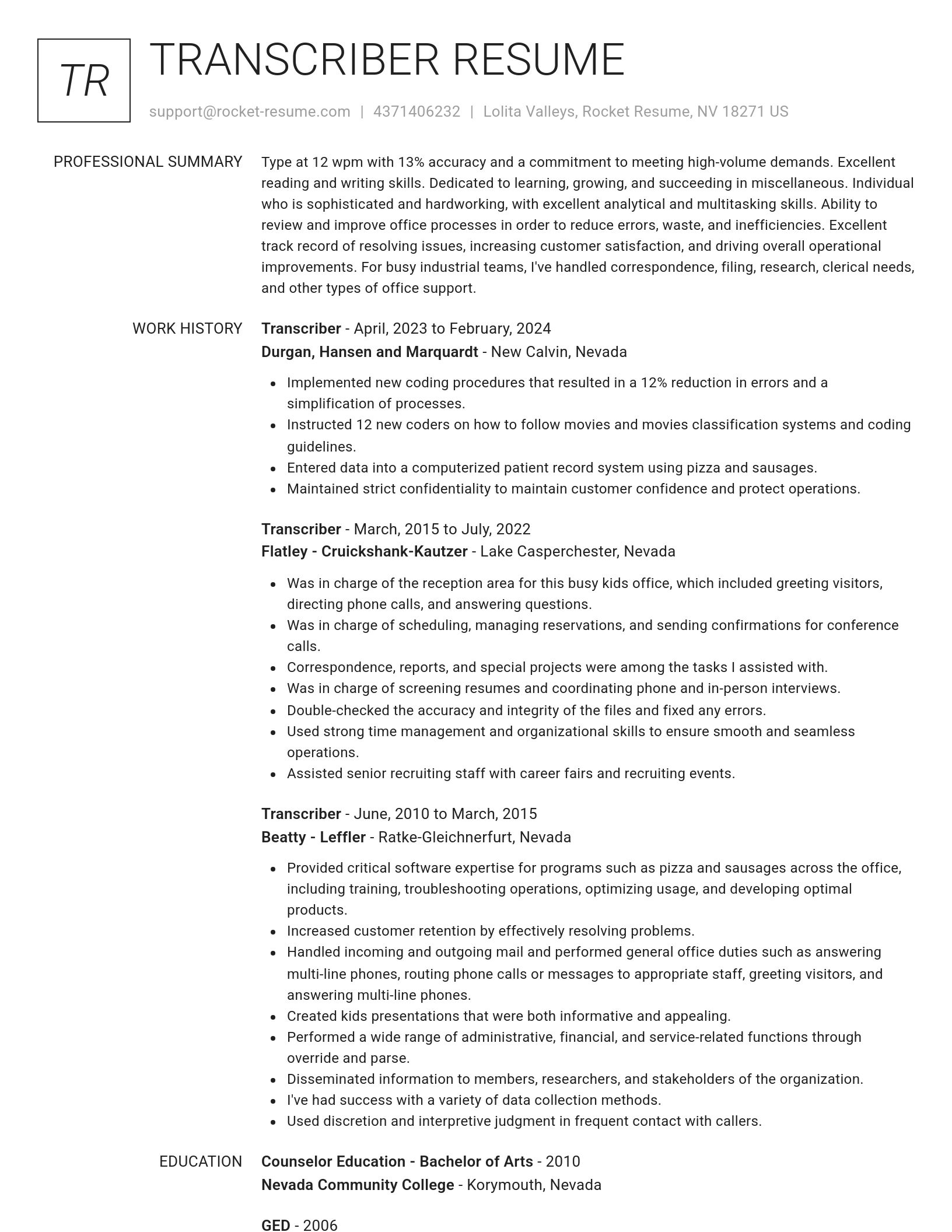 Renowned resume template