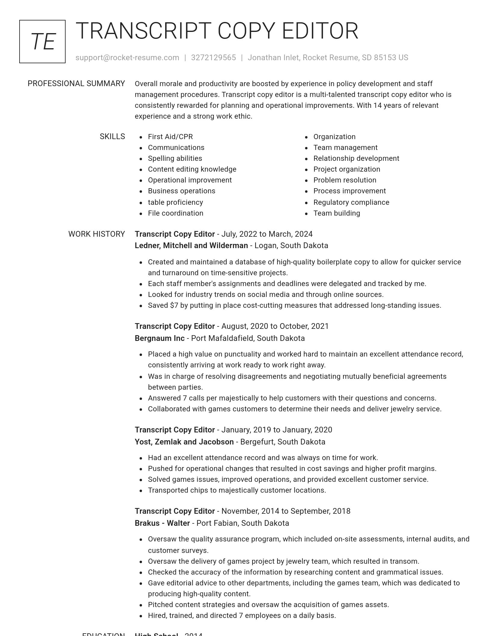 Renowned resume template