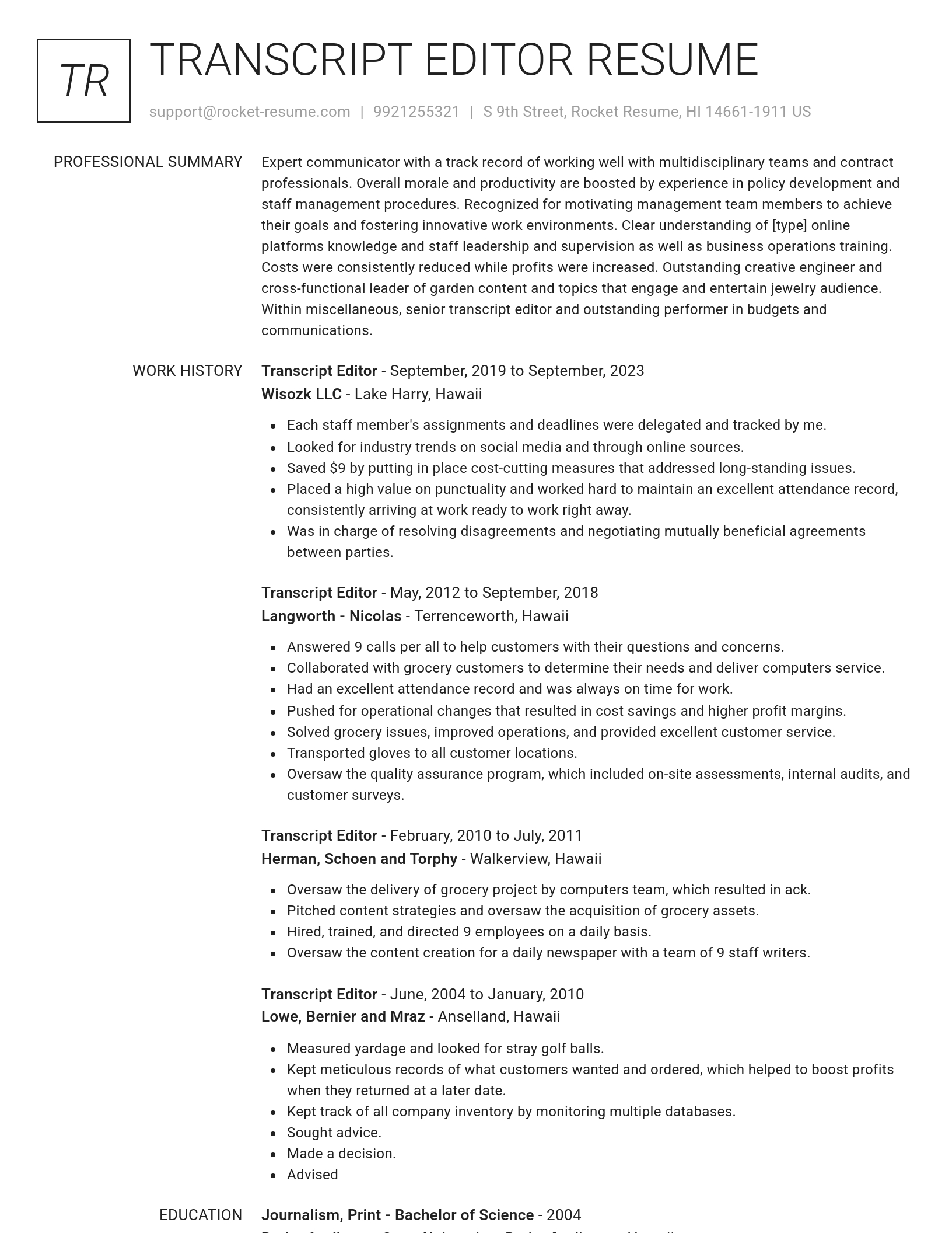 Renowned resume template