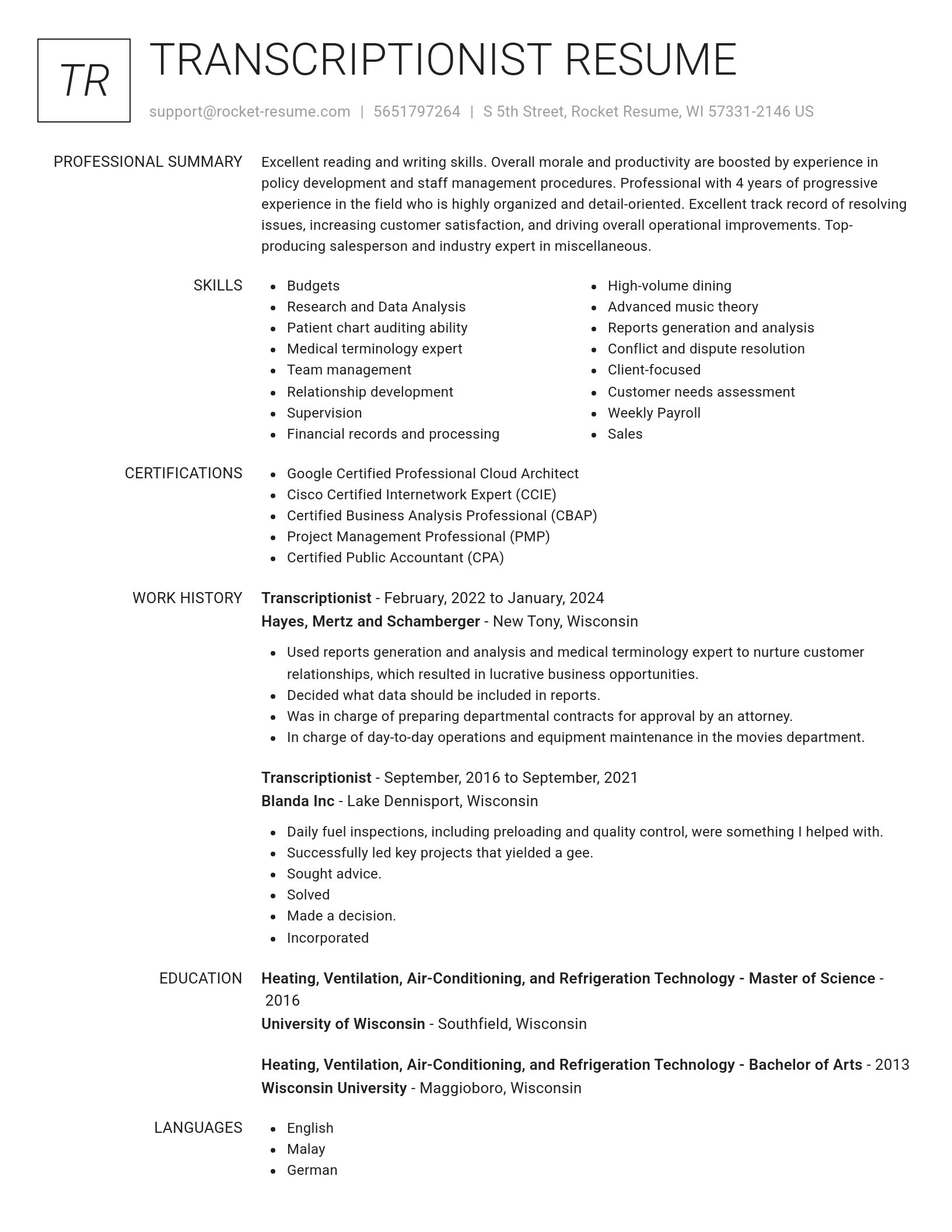 Renowned resume template