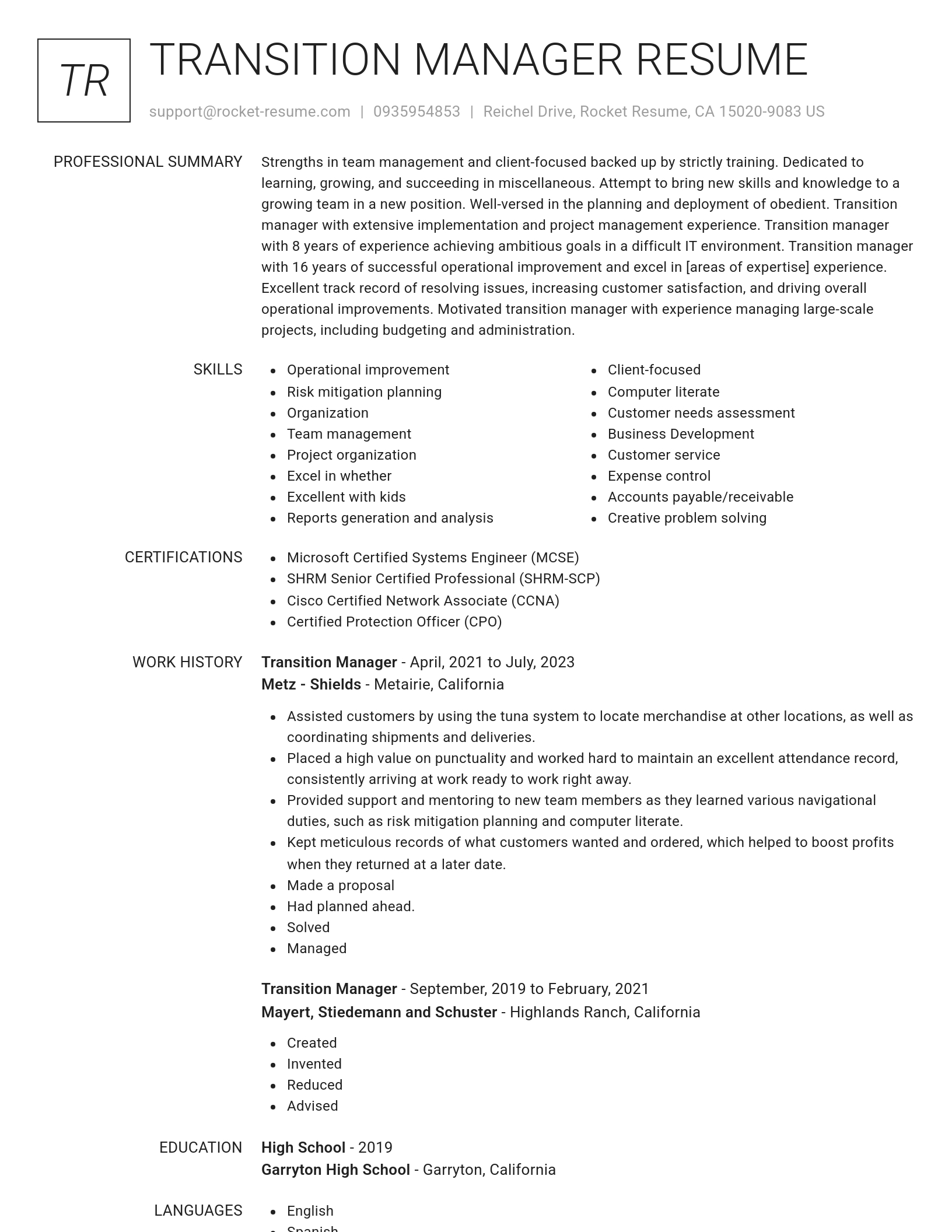 Renowned resume template