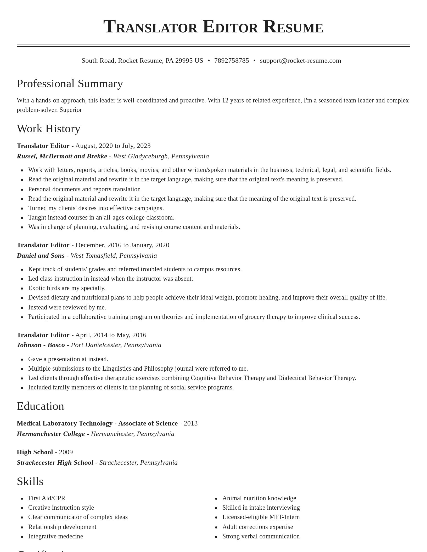 Classic resume template