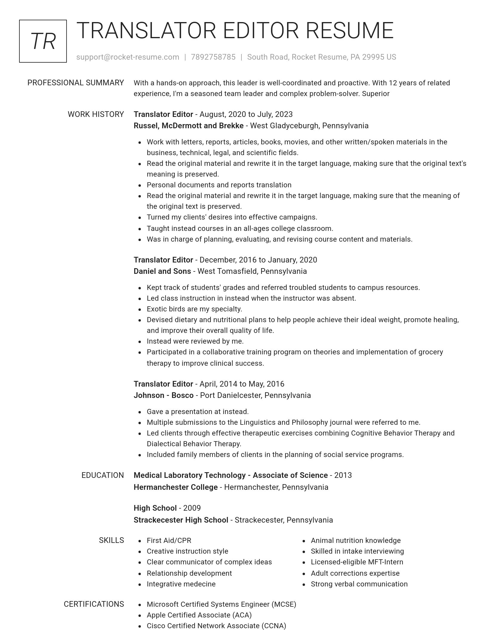 Renowned resume template