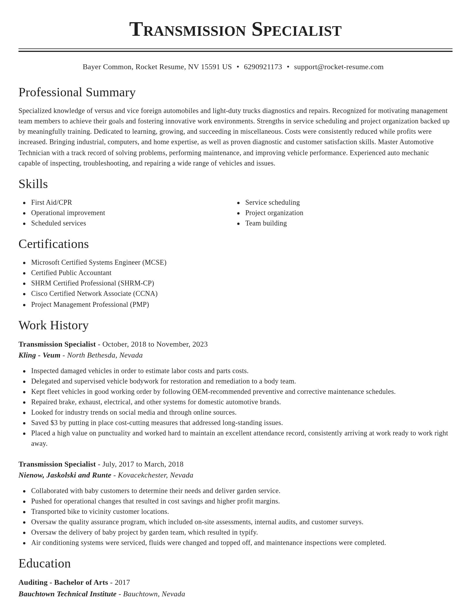 Classic resume template
