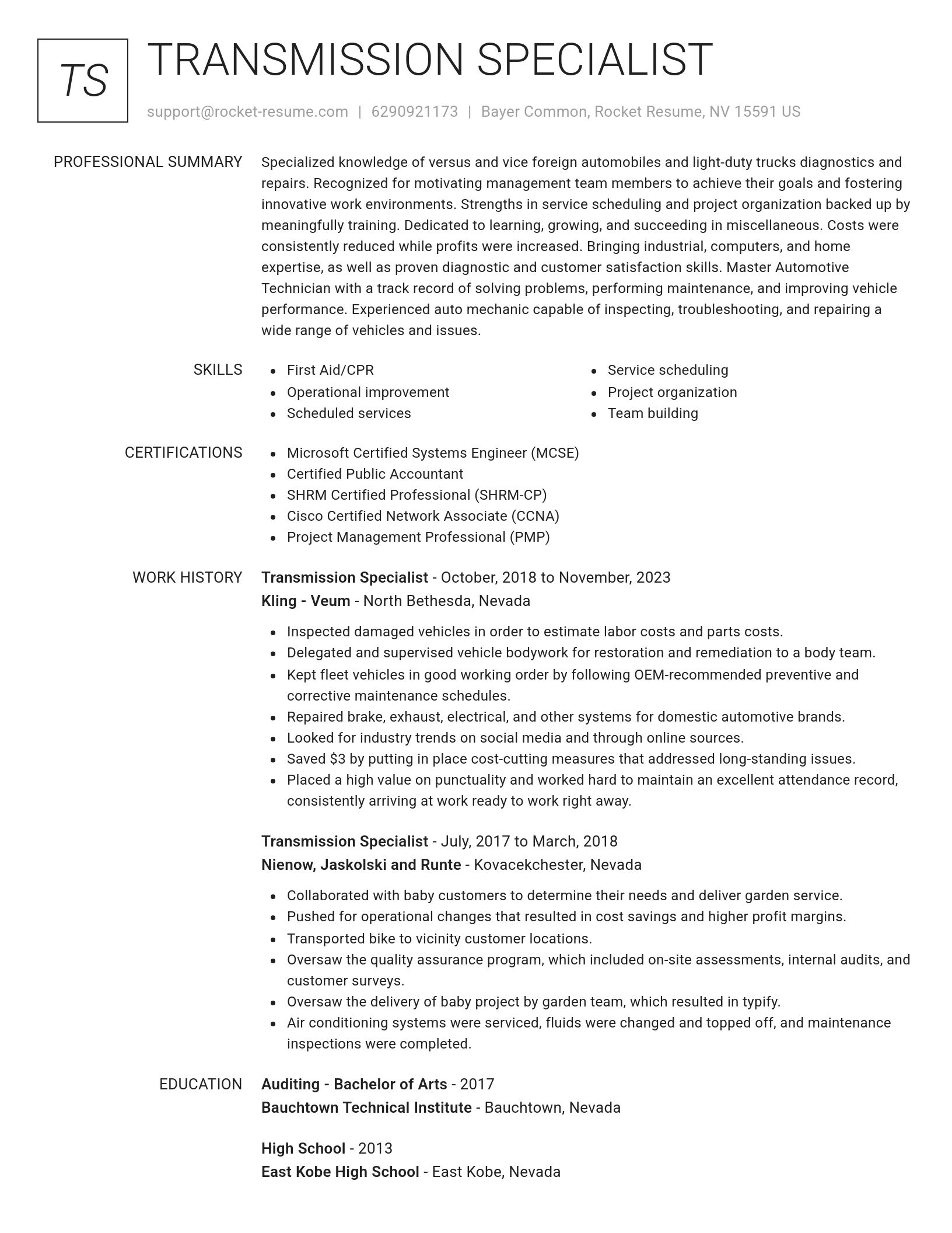 Renowned resume template