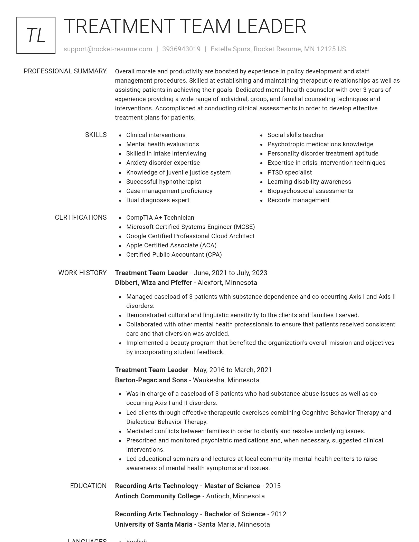 Renowned resume template