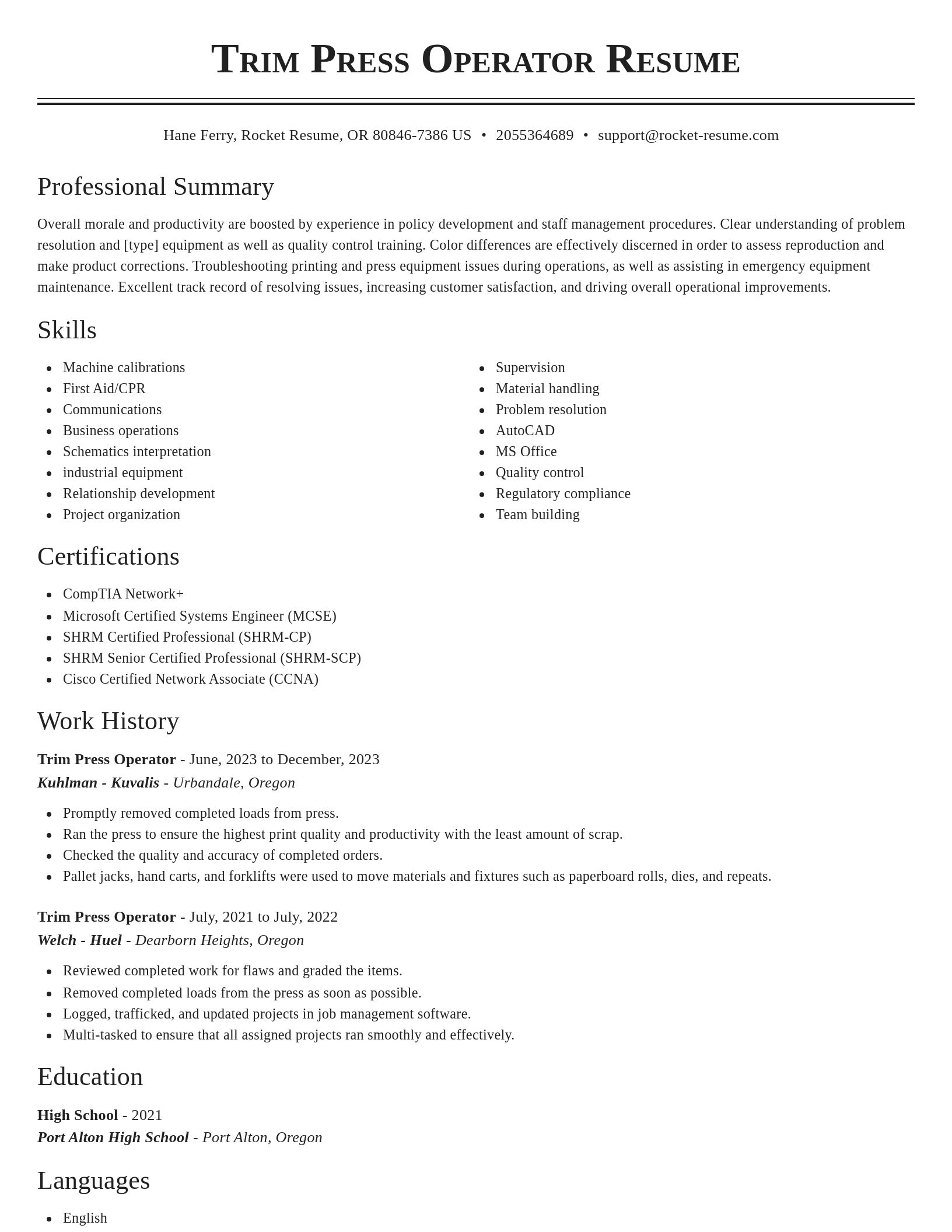 Classic resume template