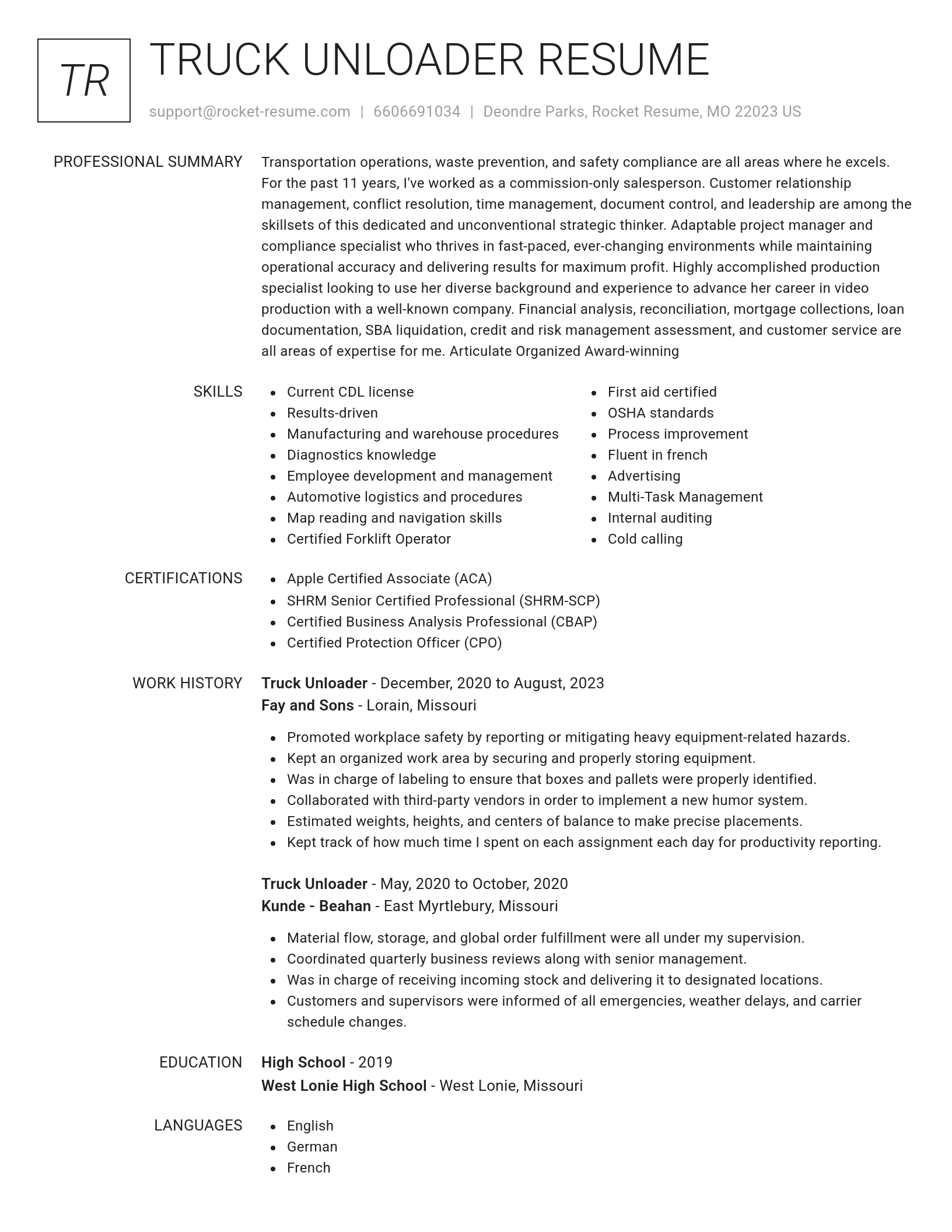 Renowned resume template