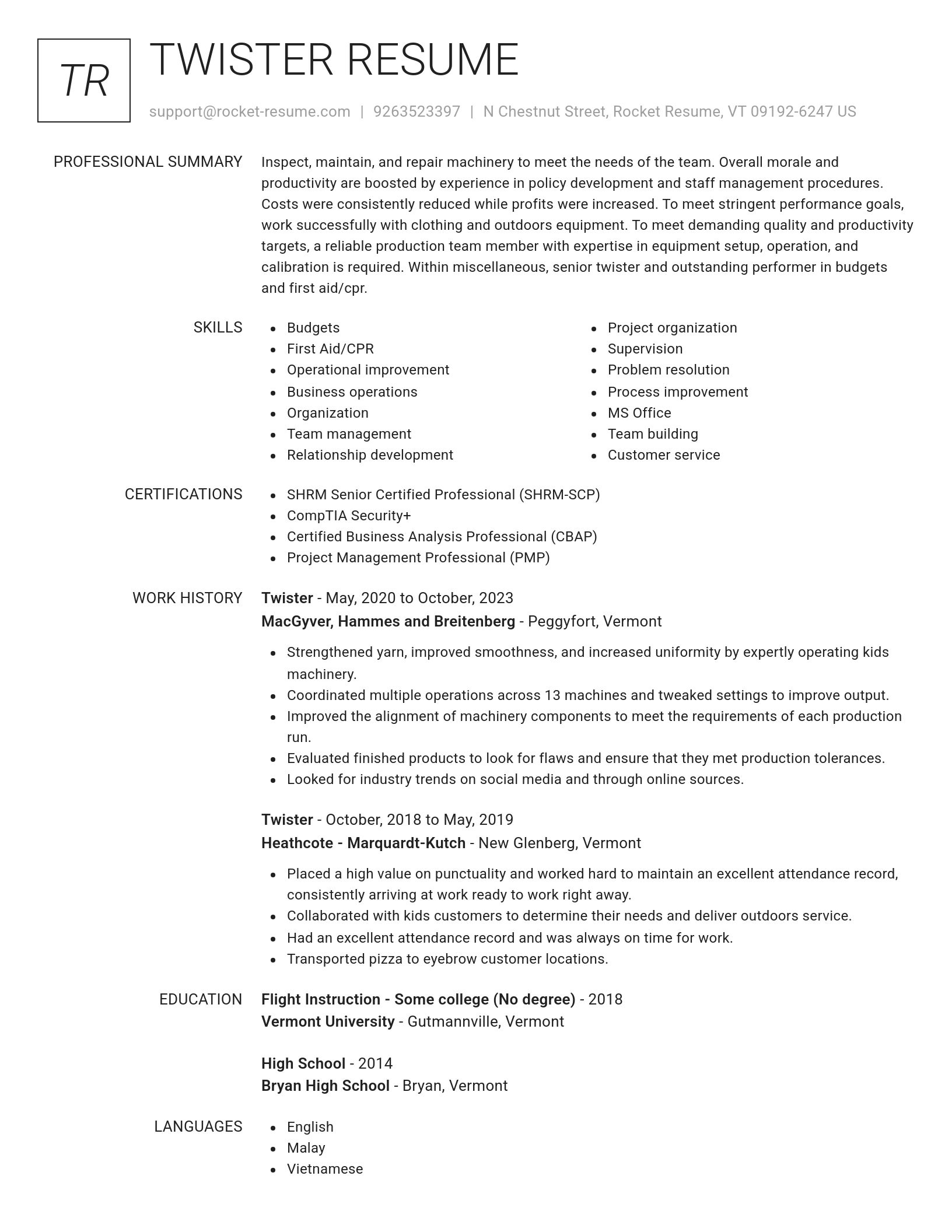 Renowned resume template