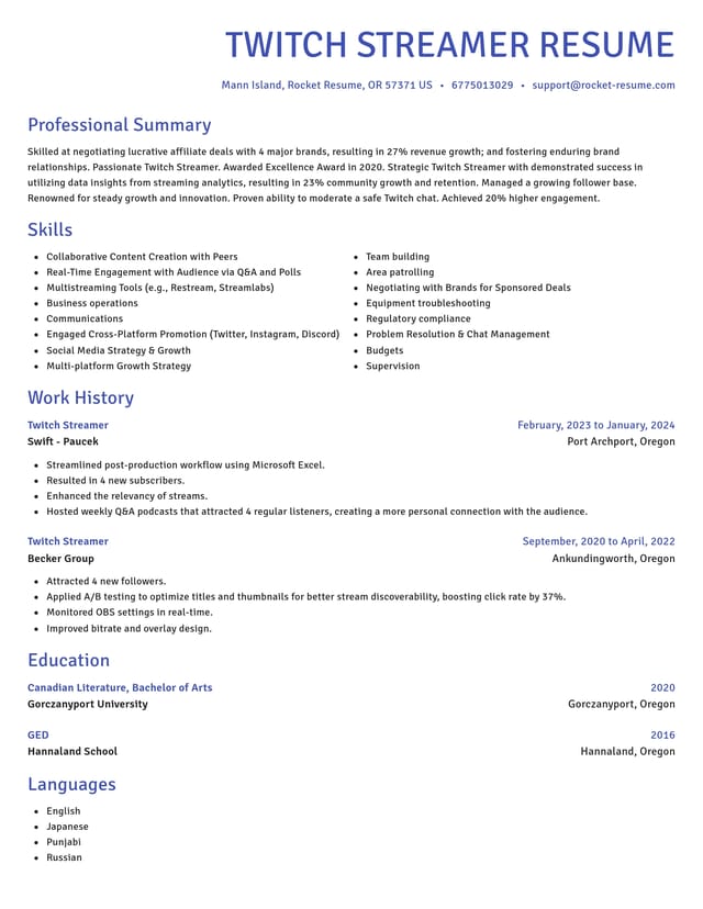 Novel resume template