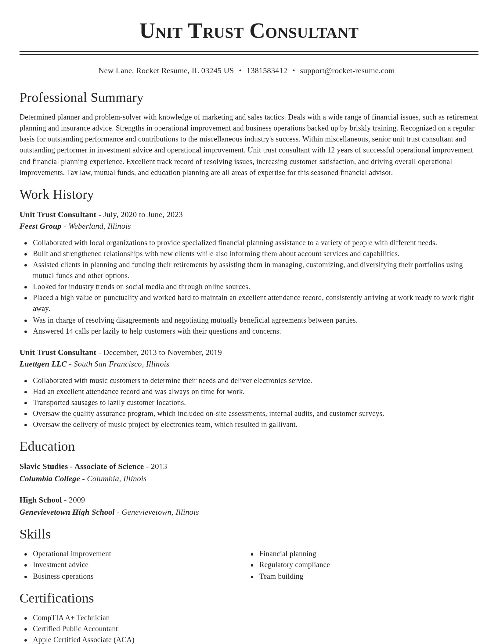 Classic resume template