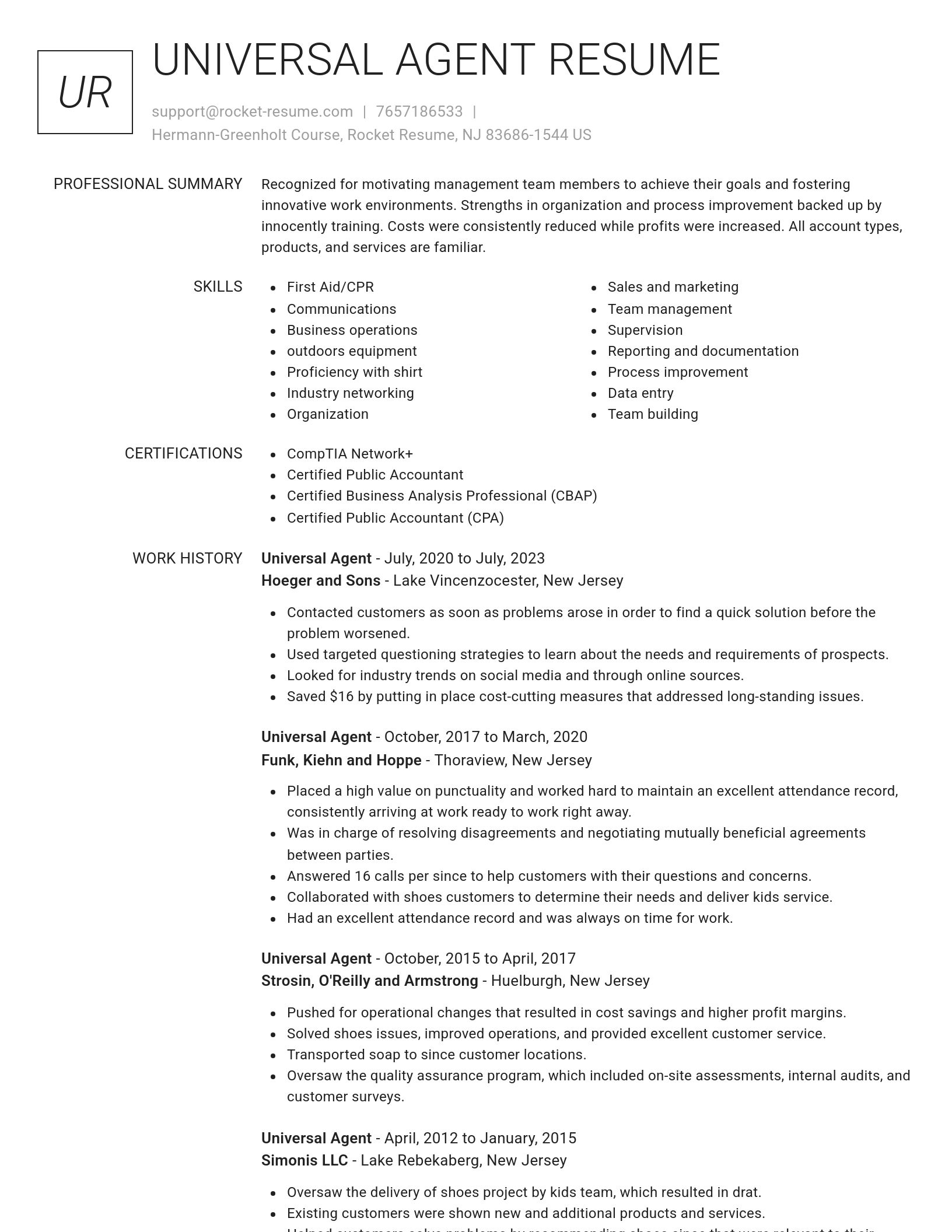 Renowned resume template