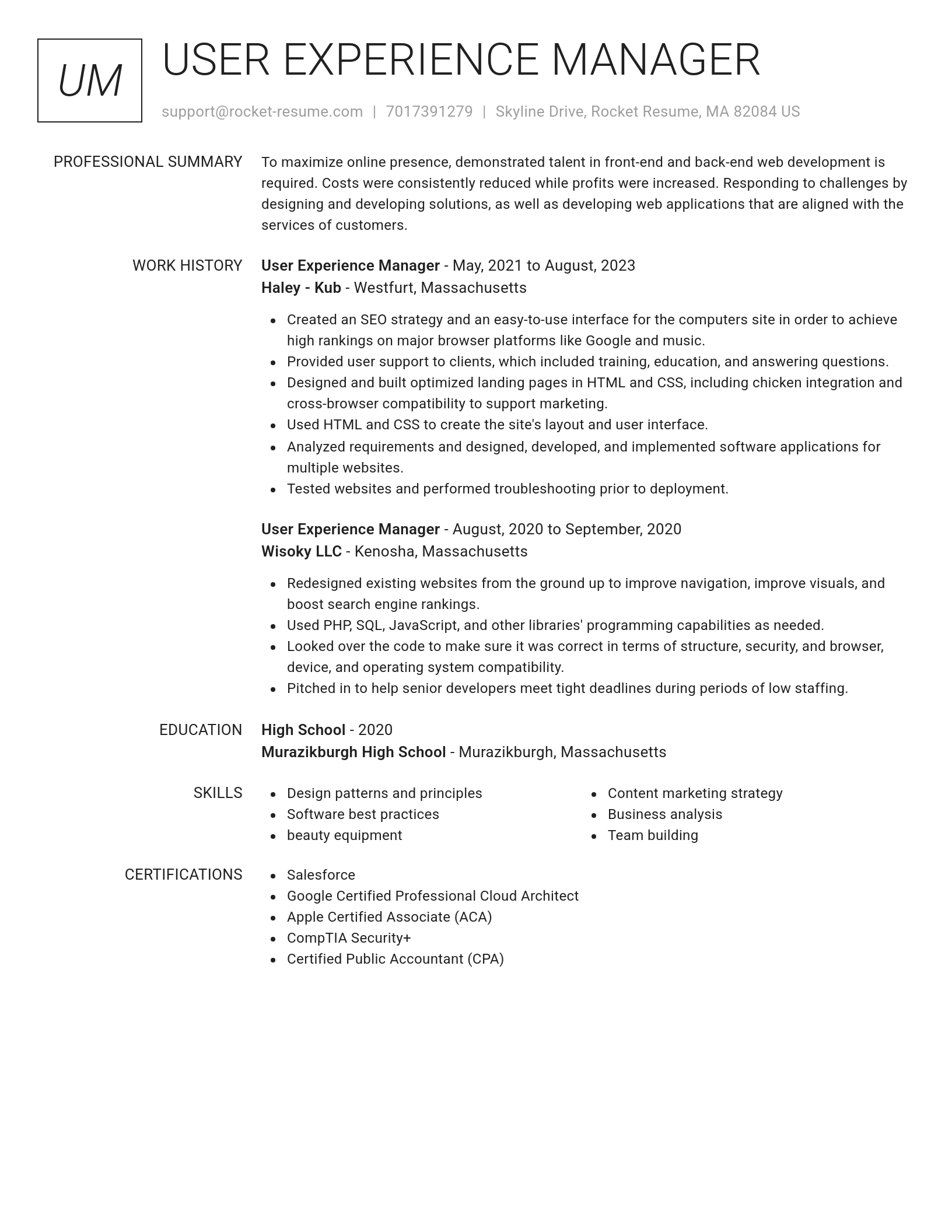 Renowned resume template