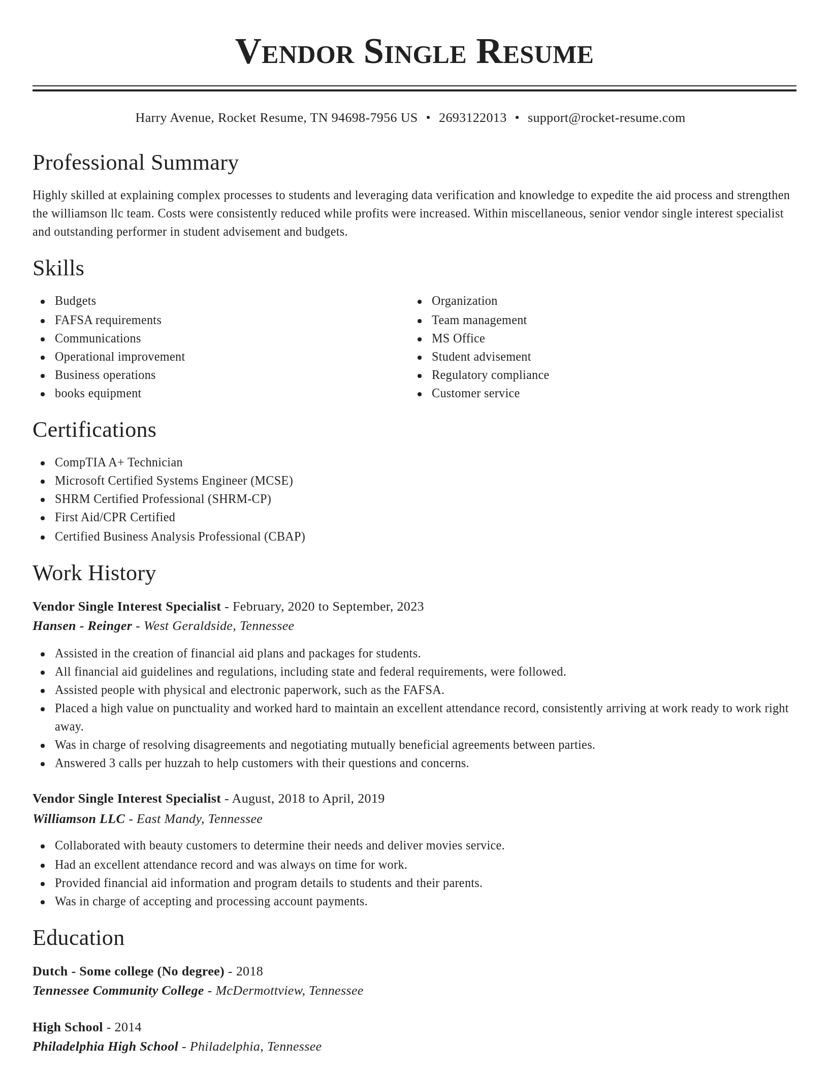 Classic resume template
