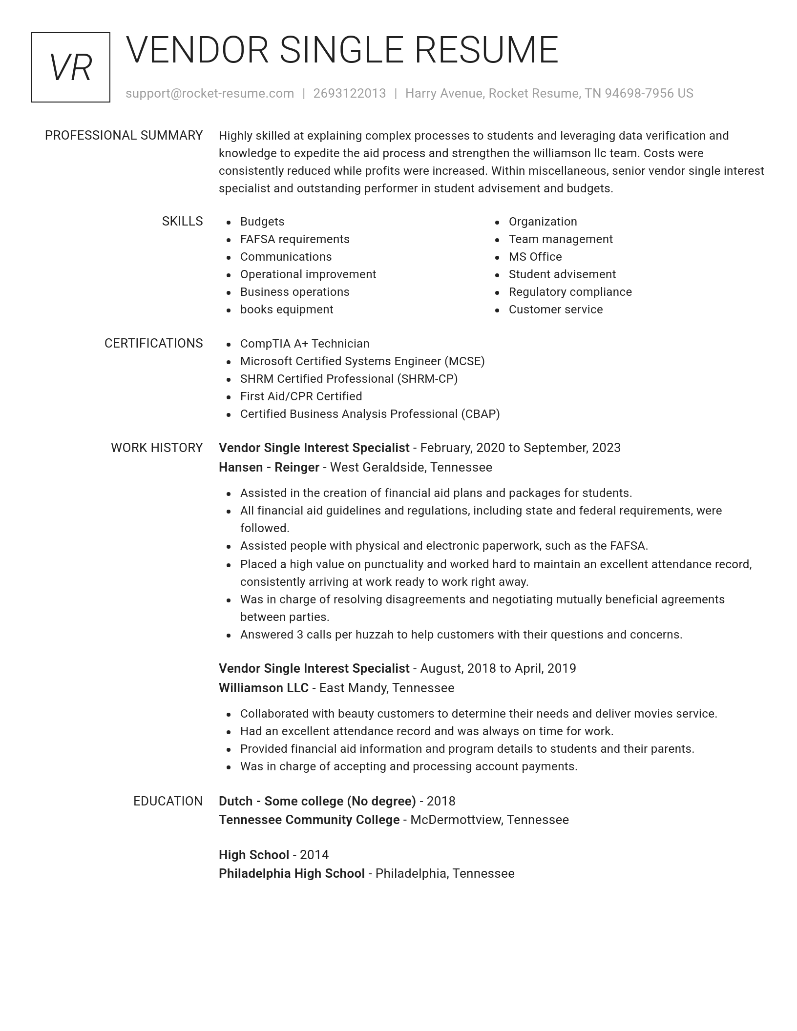 Renowned resume template