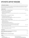 VFX Roto Artist resume template