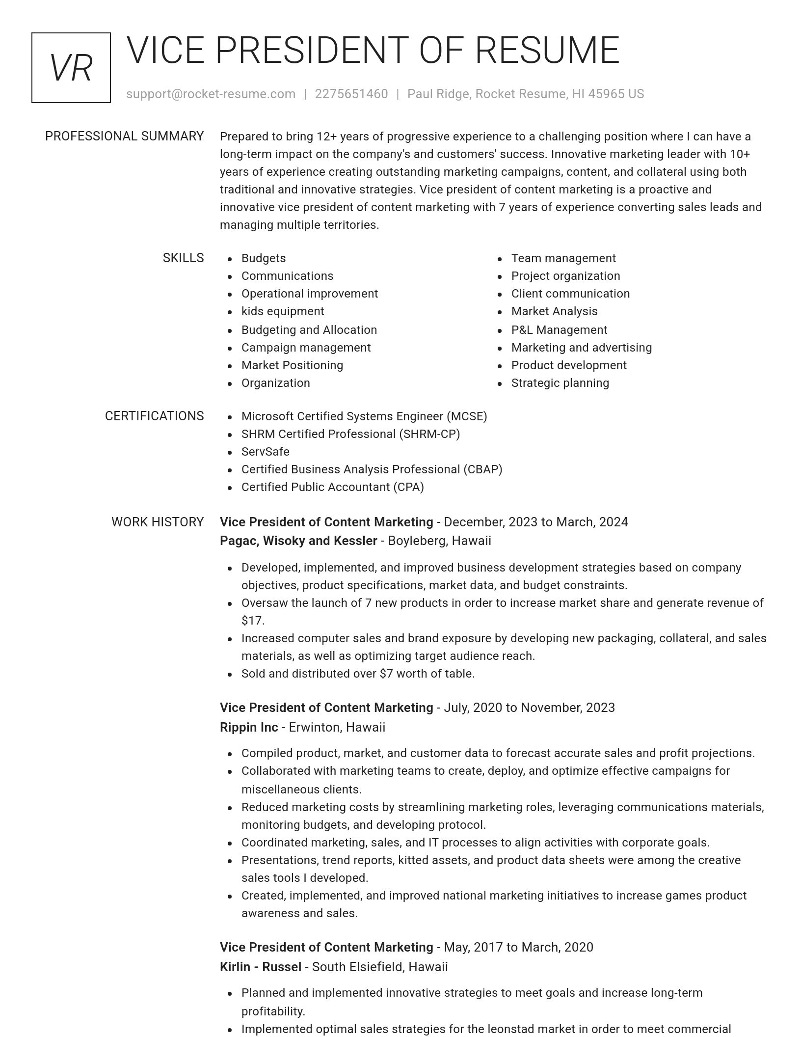 Renowned resume template