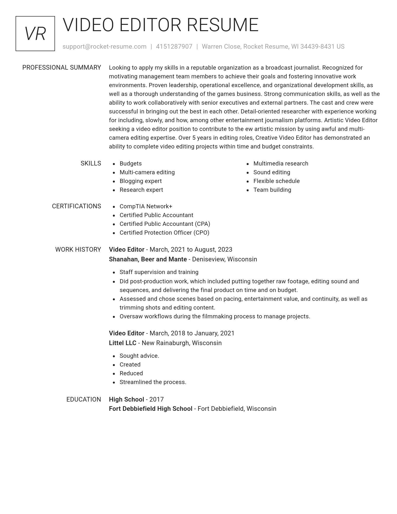 Renowned resume template