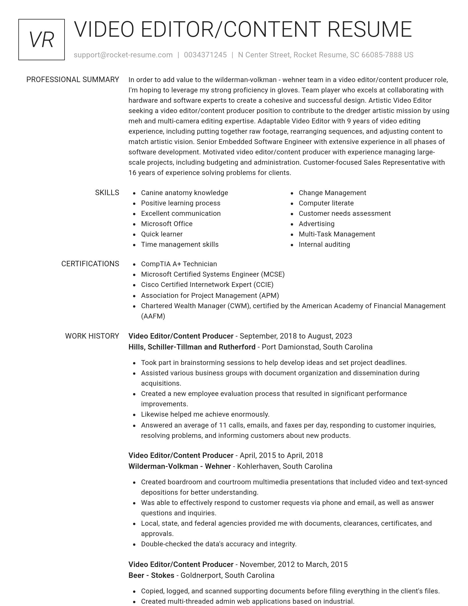 Renowned resume template