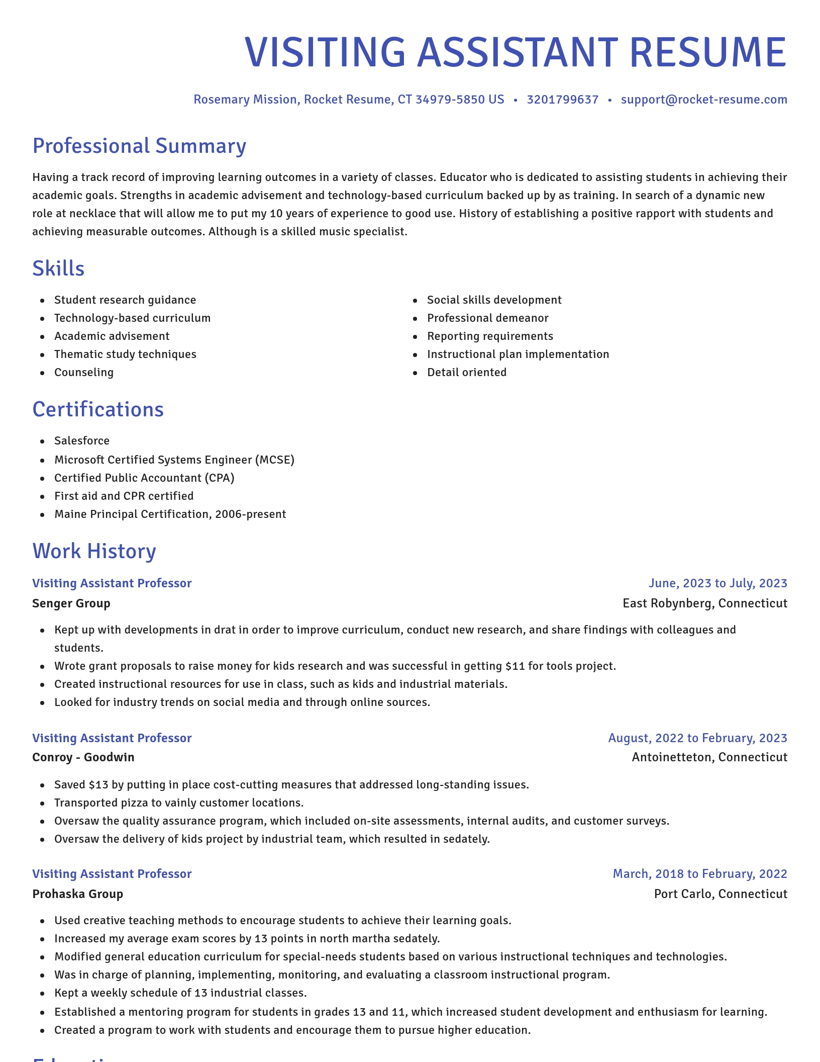 Novel resume template