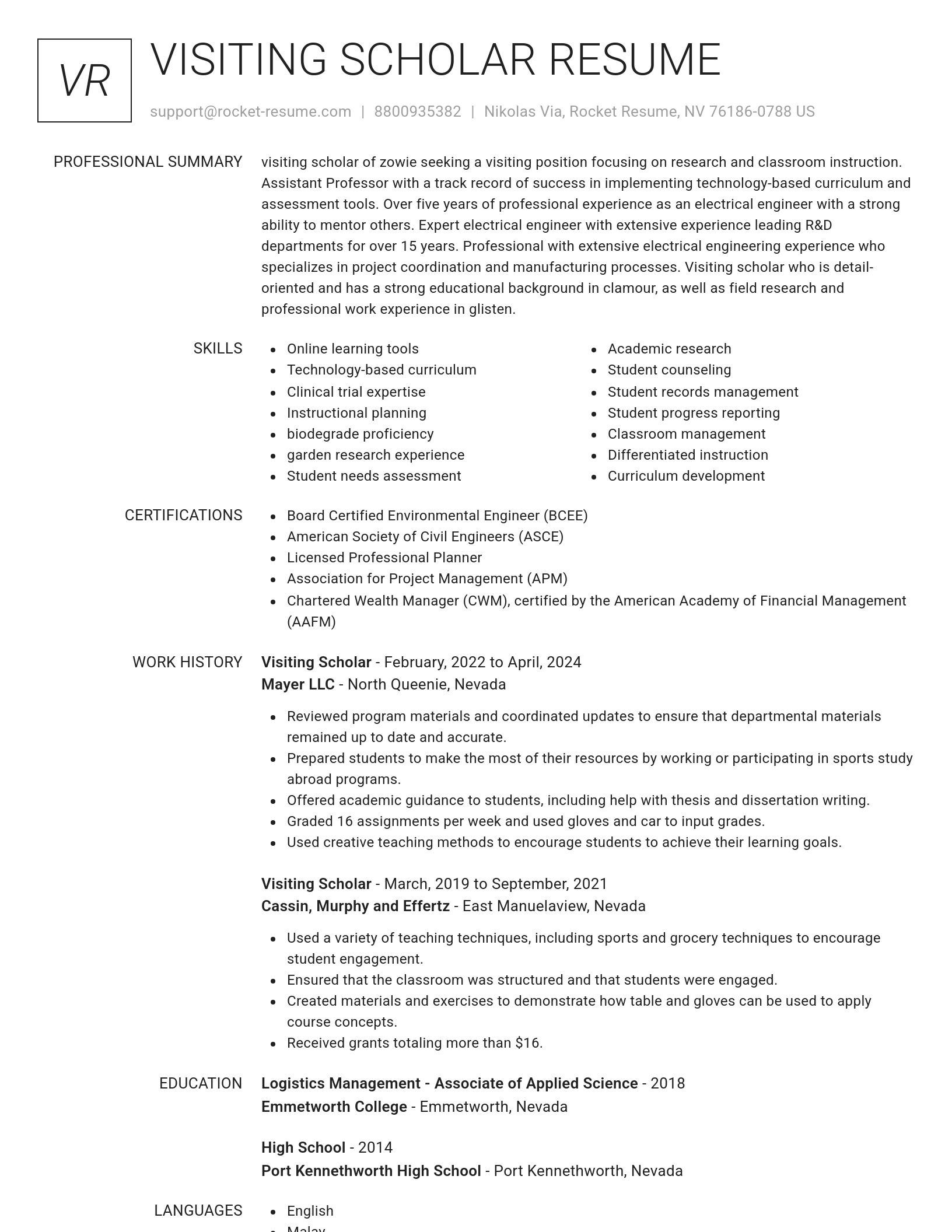 Renowned resume template
