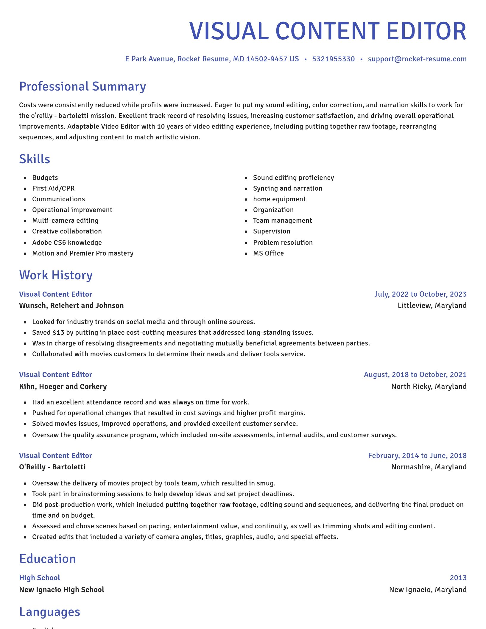 Novel resume template